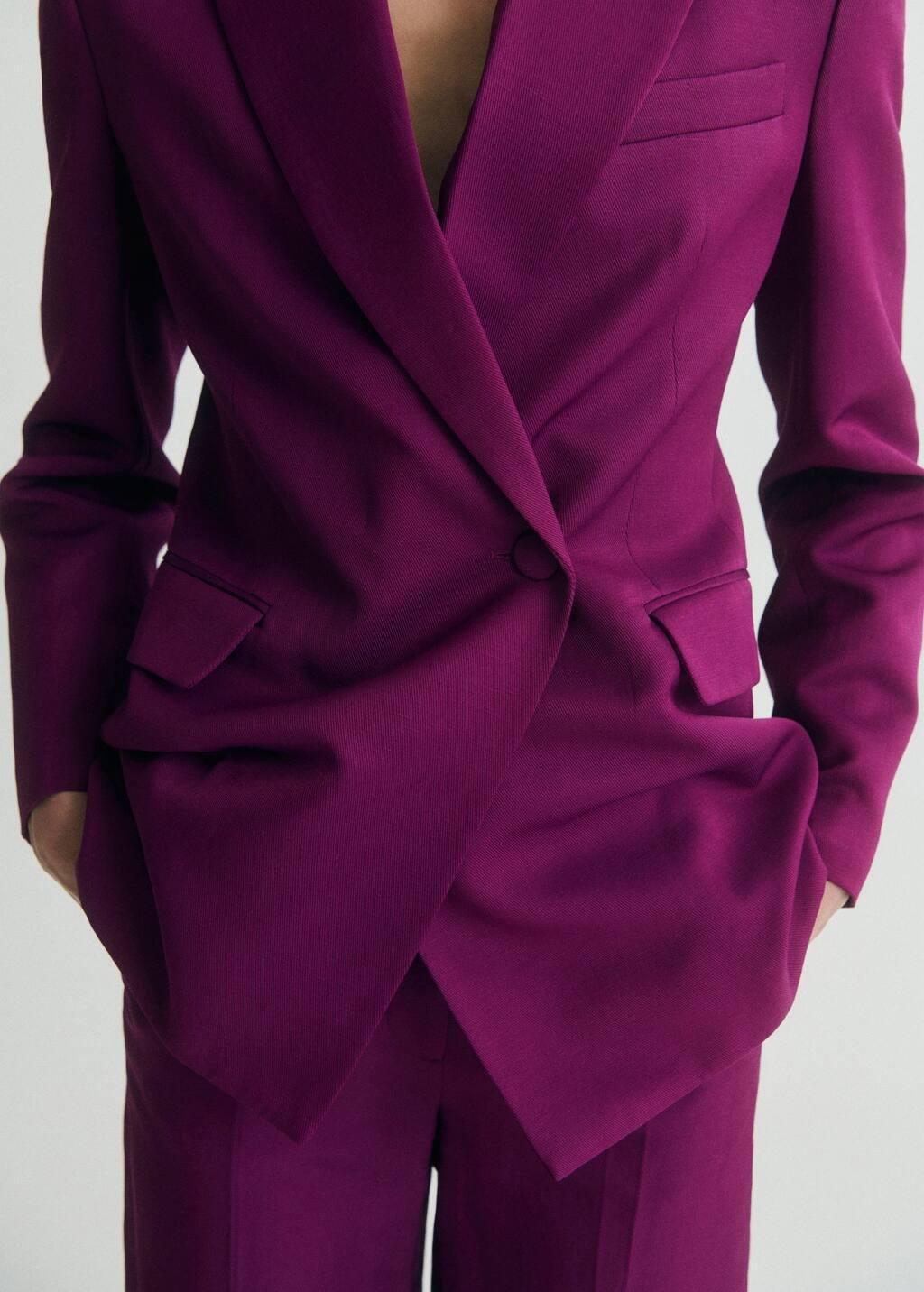 Fuchsia Double-Breasted Suit Blazer With Linen, , large image number 4