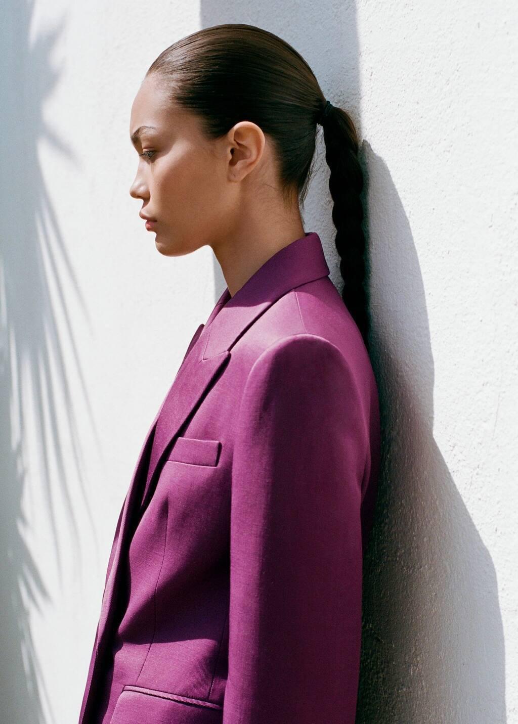 Fuchsia Double-Breasted Suit Blazer With Linen, , large image number 6