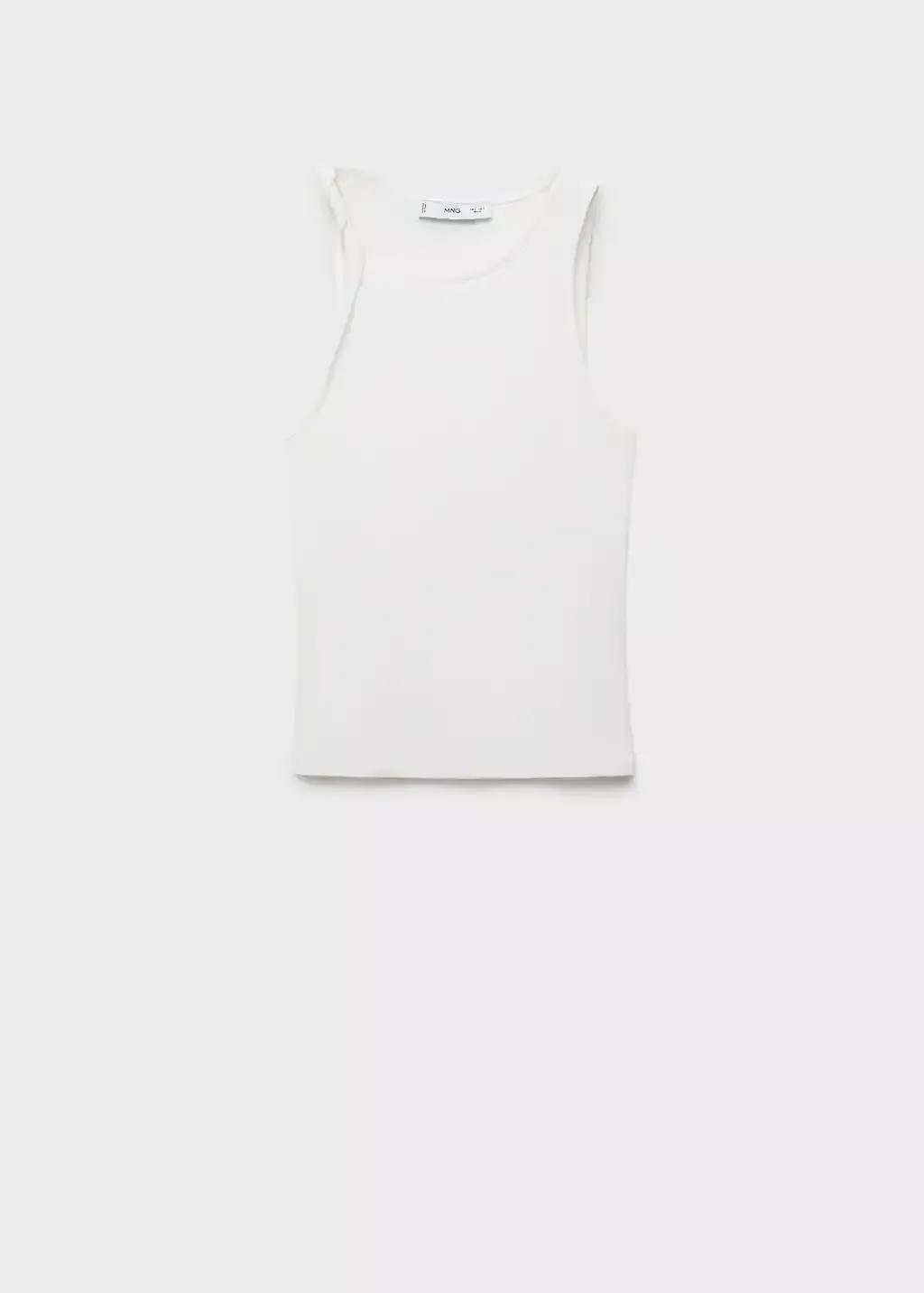 White Ribbed Top With Asymmetrical Straps, , large image number 3