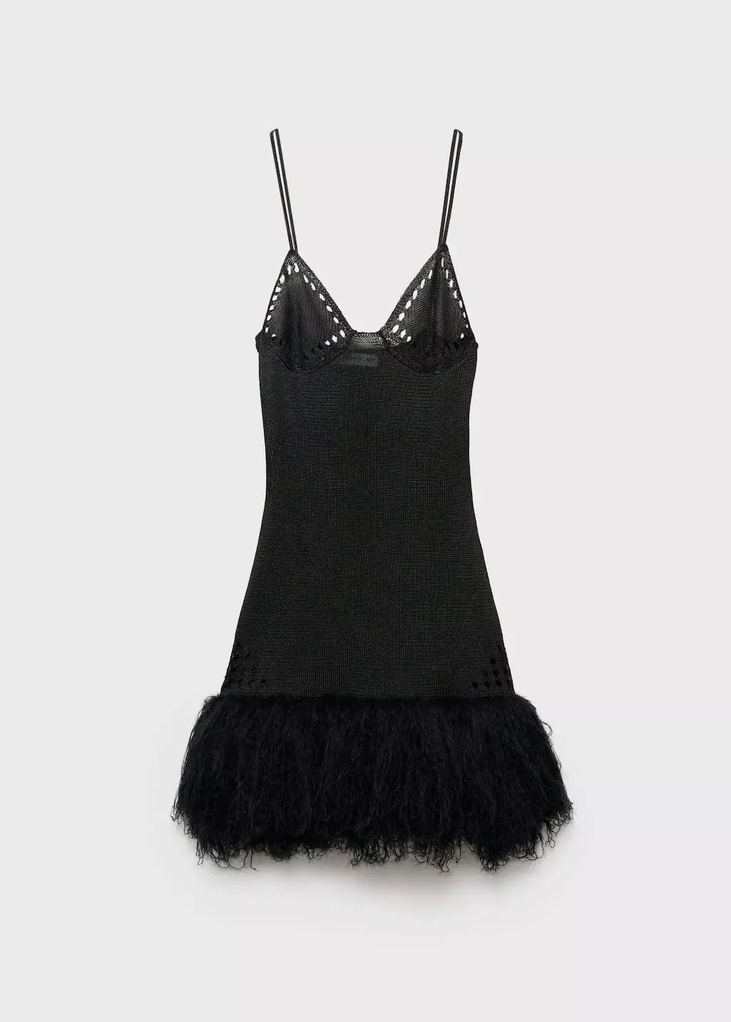 Black Combined Knitted Dress With Feather Effect, , large image number 3