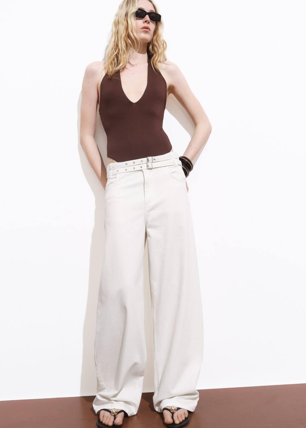 White Straight Jeans With Double-, , large image number 4