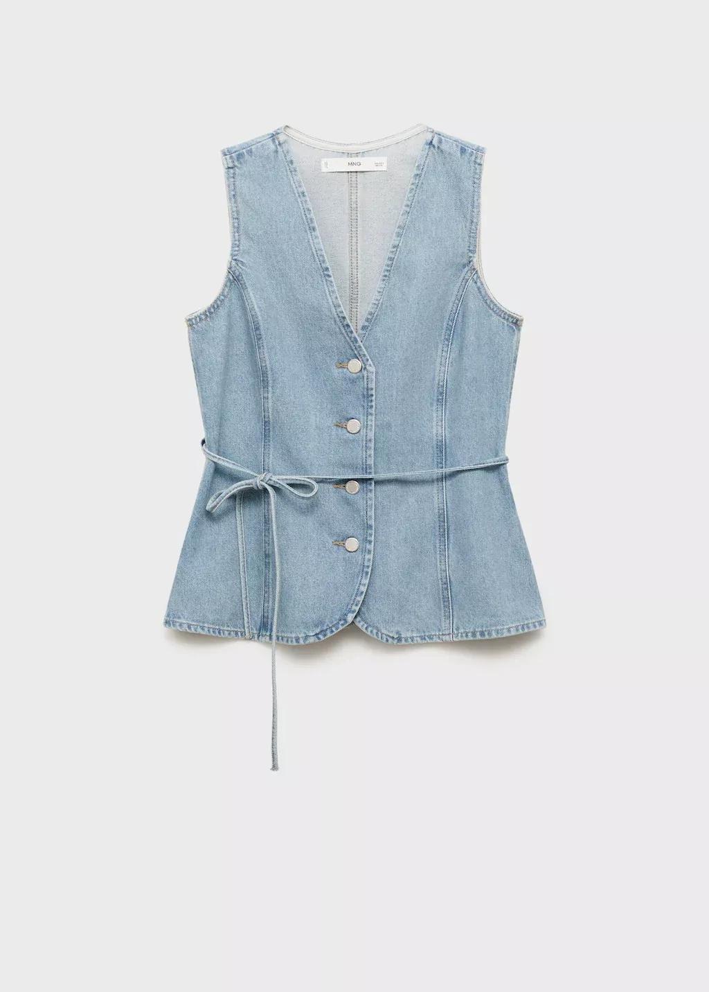 Blue Buttoned Denim Gilet, , large image number 0