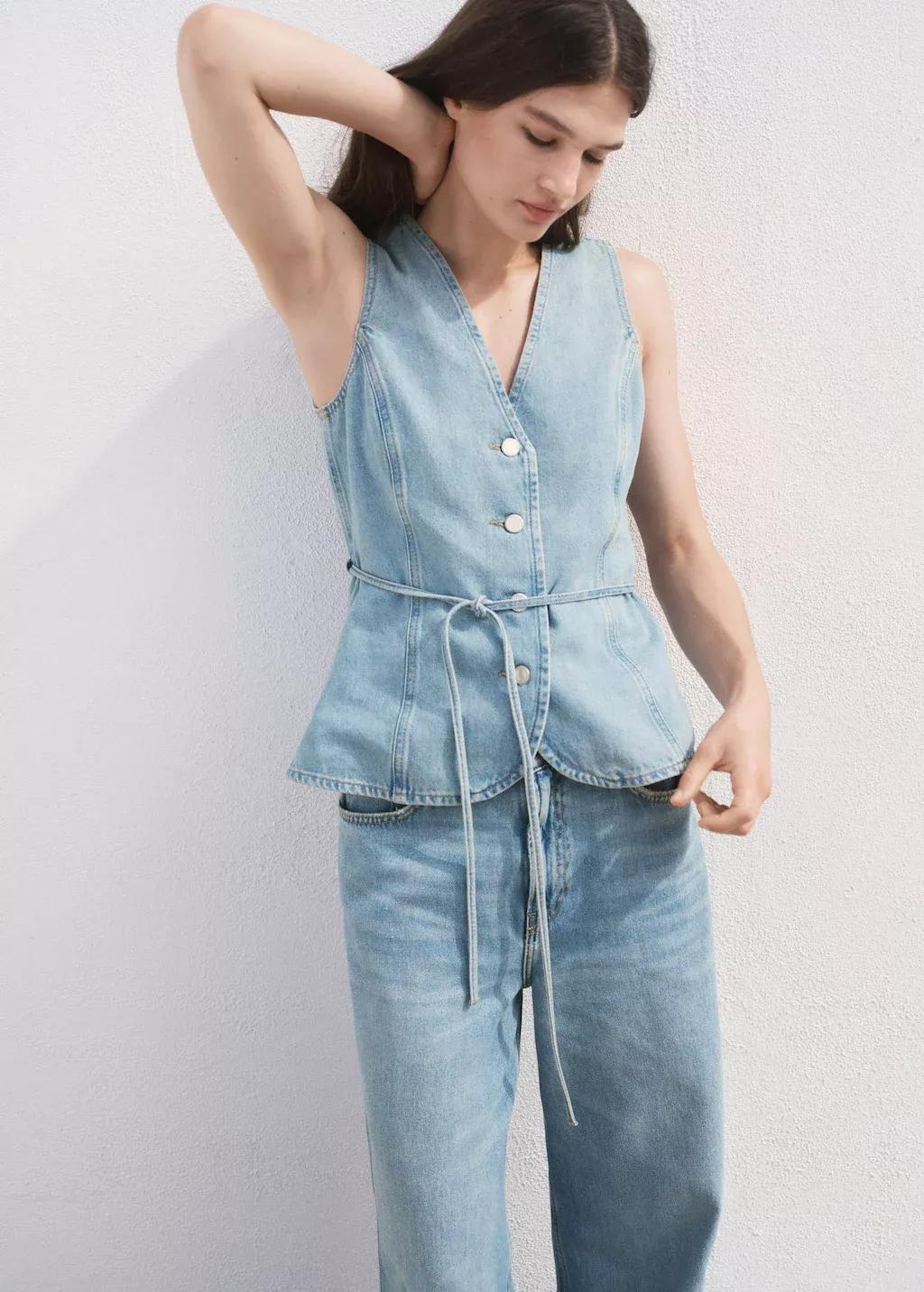 Blue Buttoned Denim Gilet, Open Blue, medium