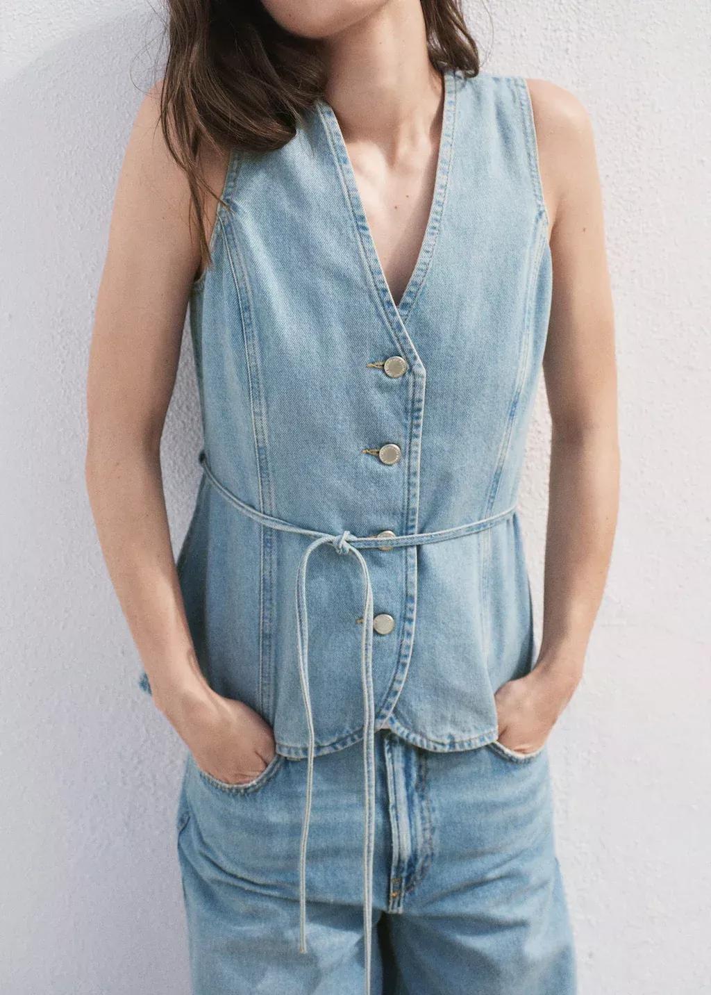 Blue Buttoned Denim Gilet, Open Blue, large image number 5