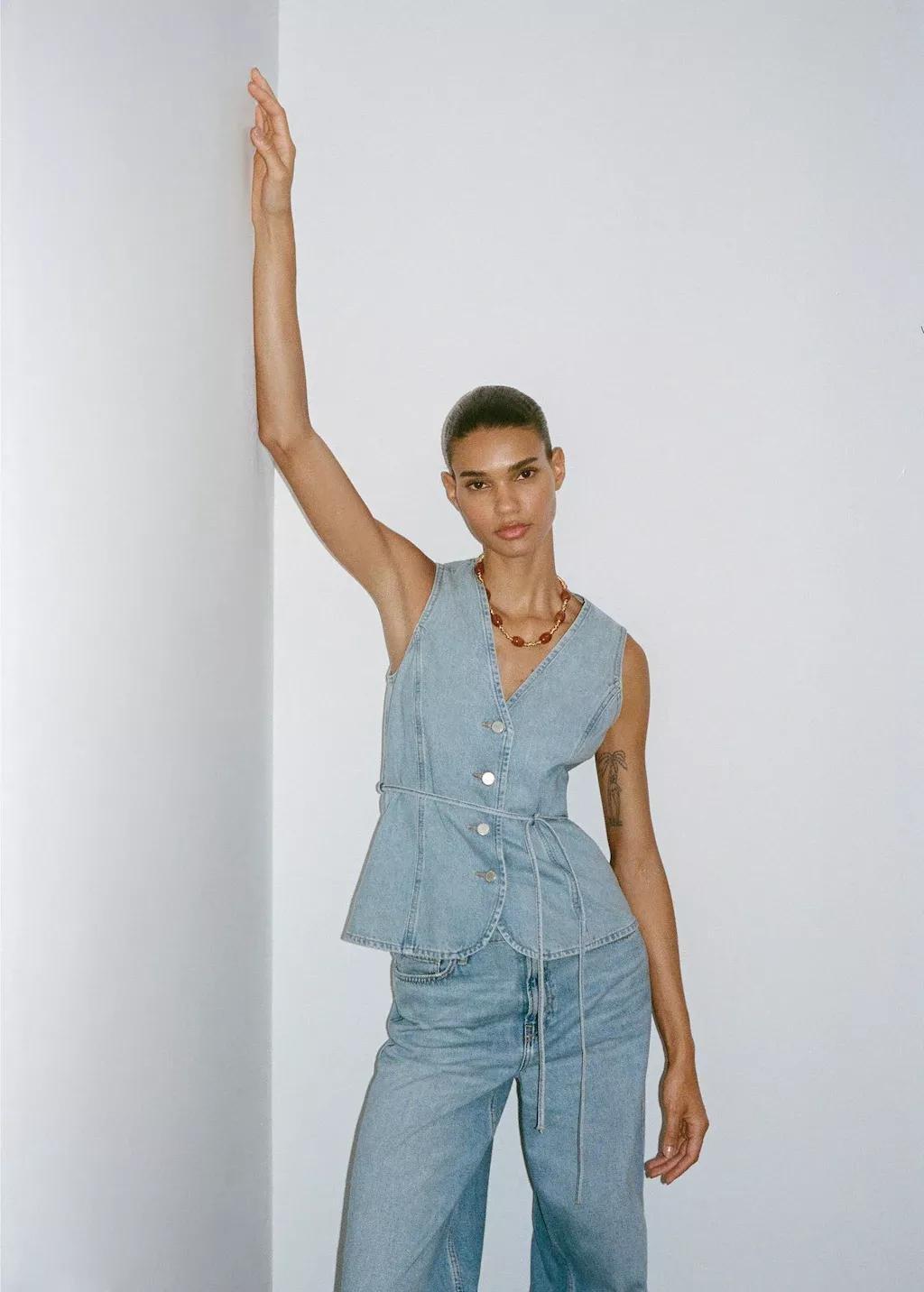 Blue Buttoned Denim Gilet, Open Blue, large image number 6