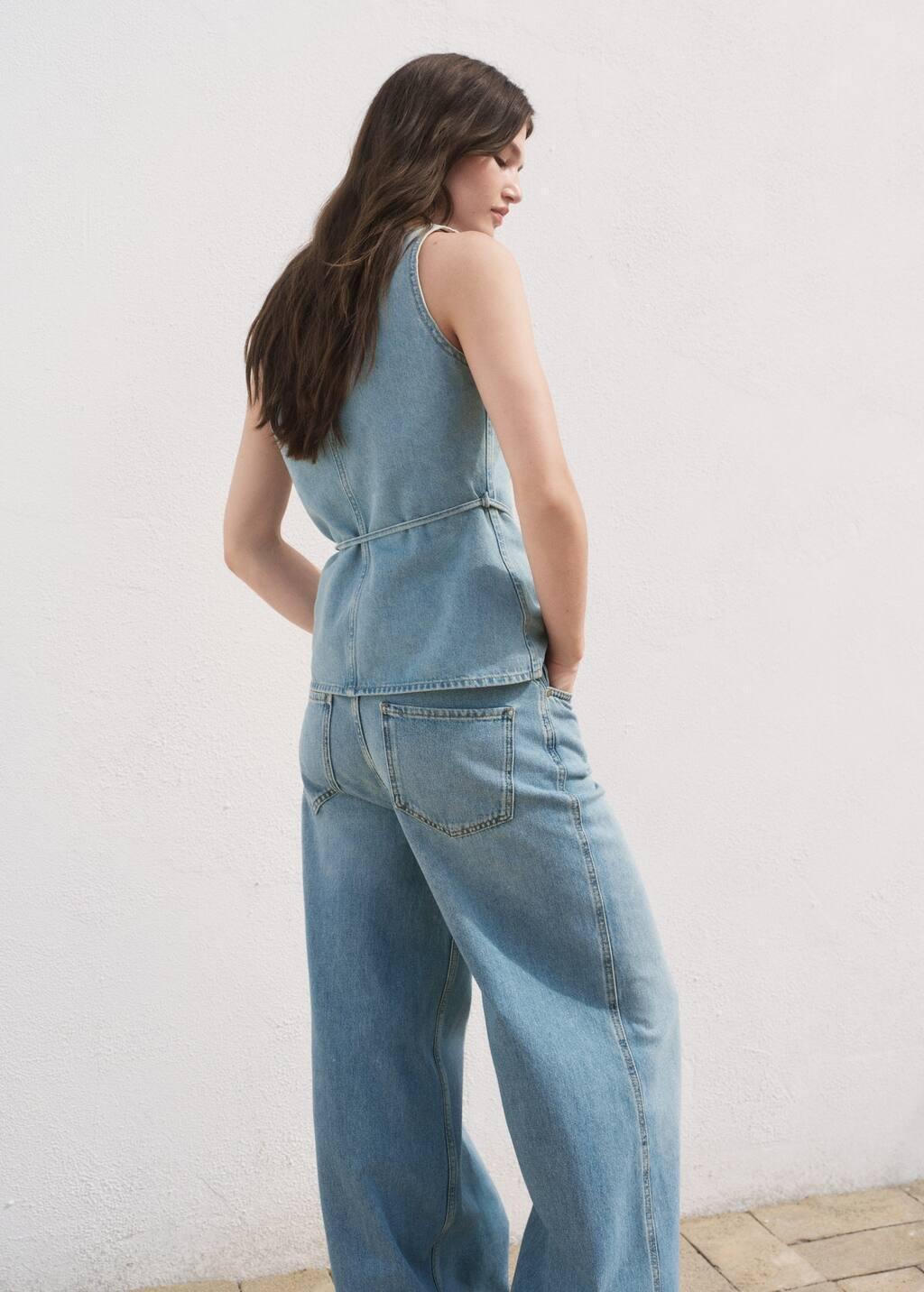 Blue Buttoned Denim Gilet, Open Blue, large image number 7