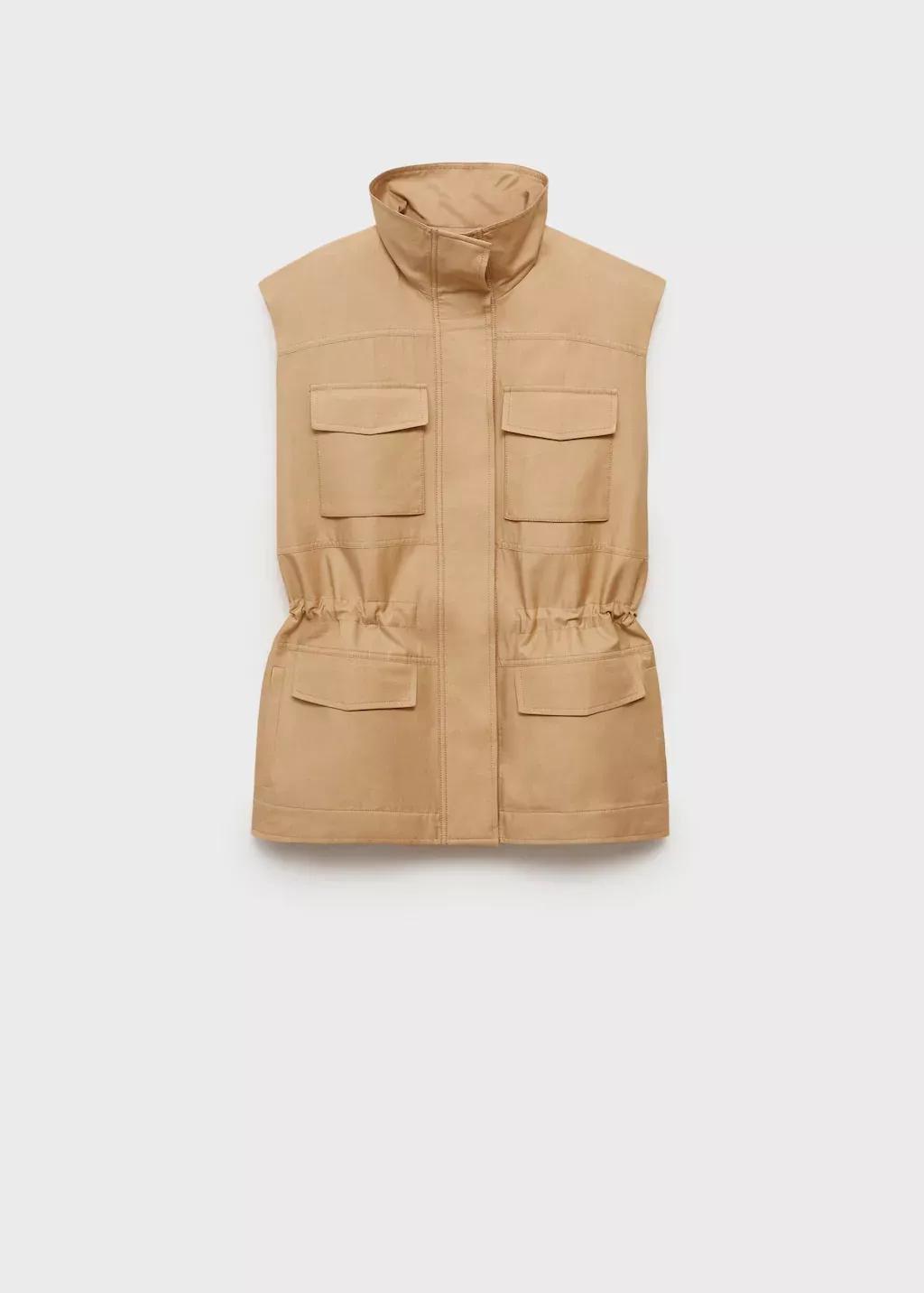 Beige Oversized Waistcoat With Cargo Pockets, , large image number 4