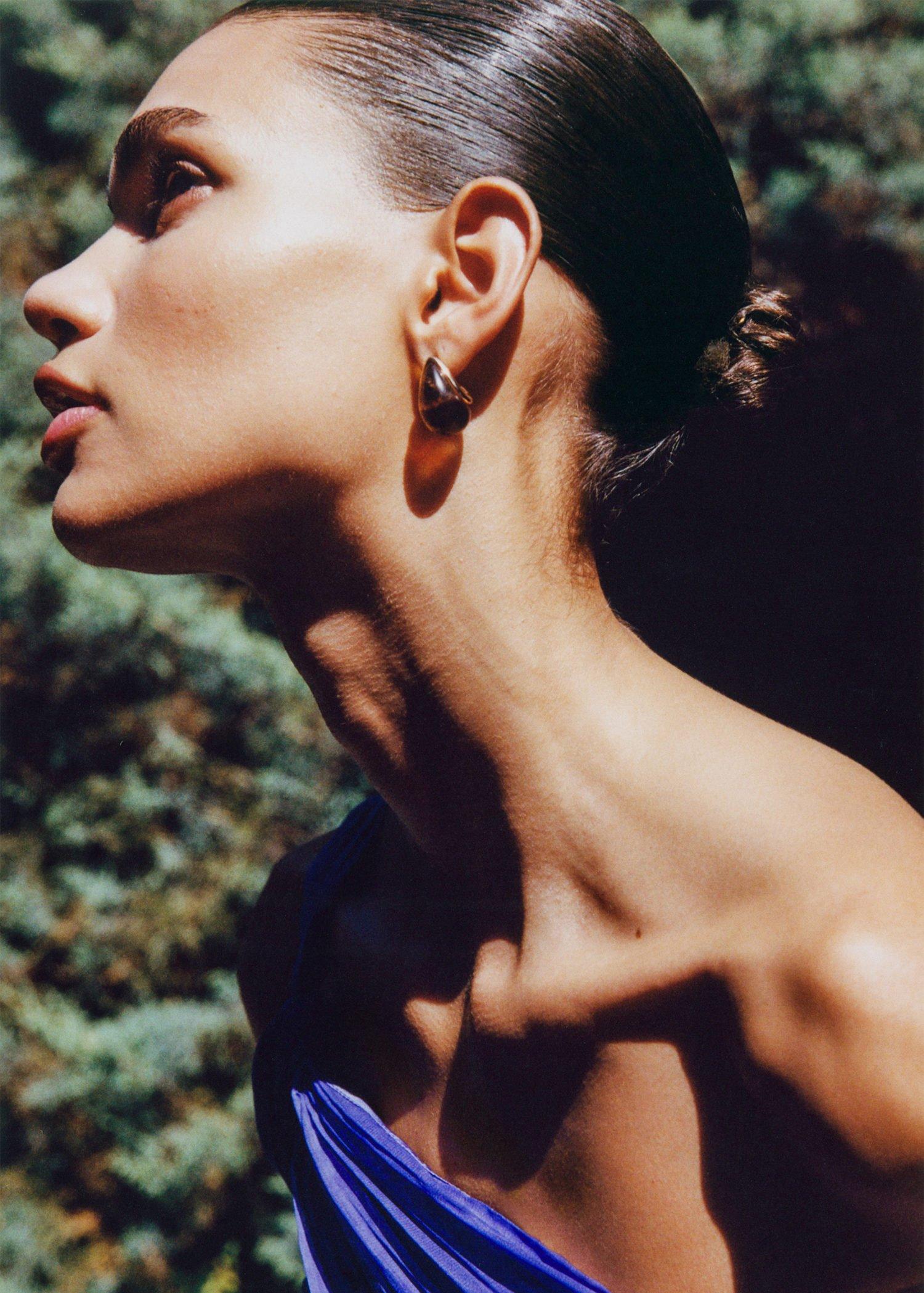 Gold Resin Drop Earrings, 0201_OR, large image number 2