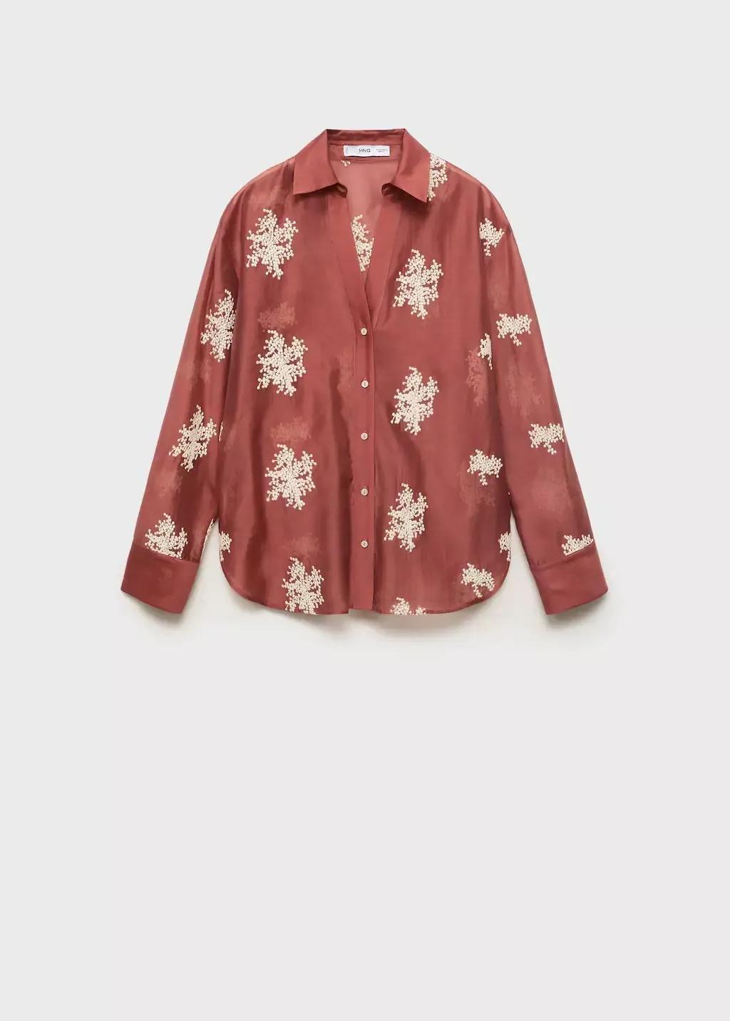 Red Embroidered Lyocell Shirt, , large image number 0