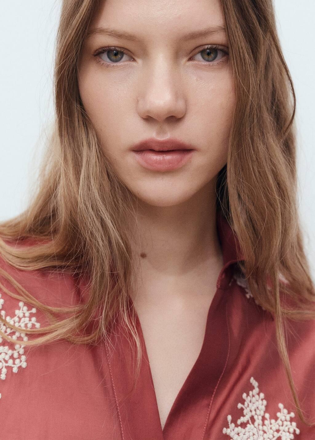 Red Embroidered Lyocell Shirt, , large image number 2