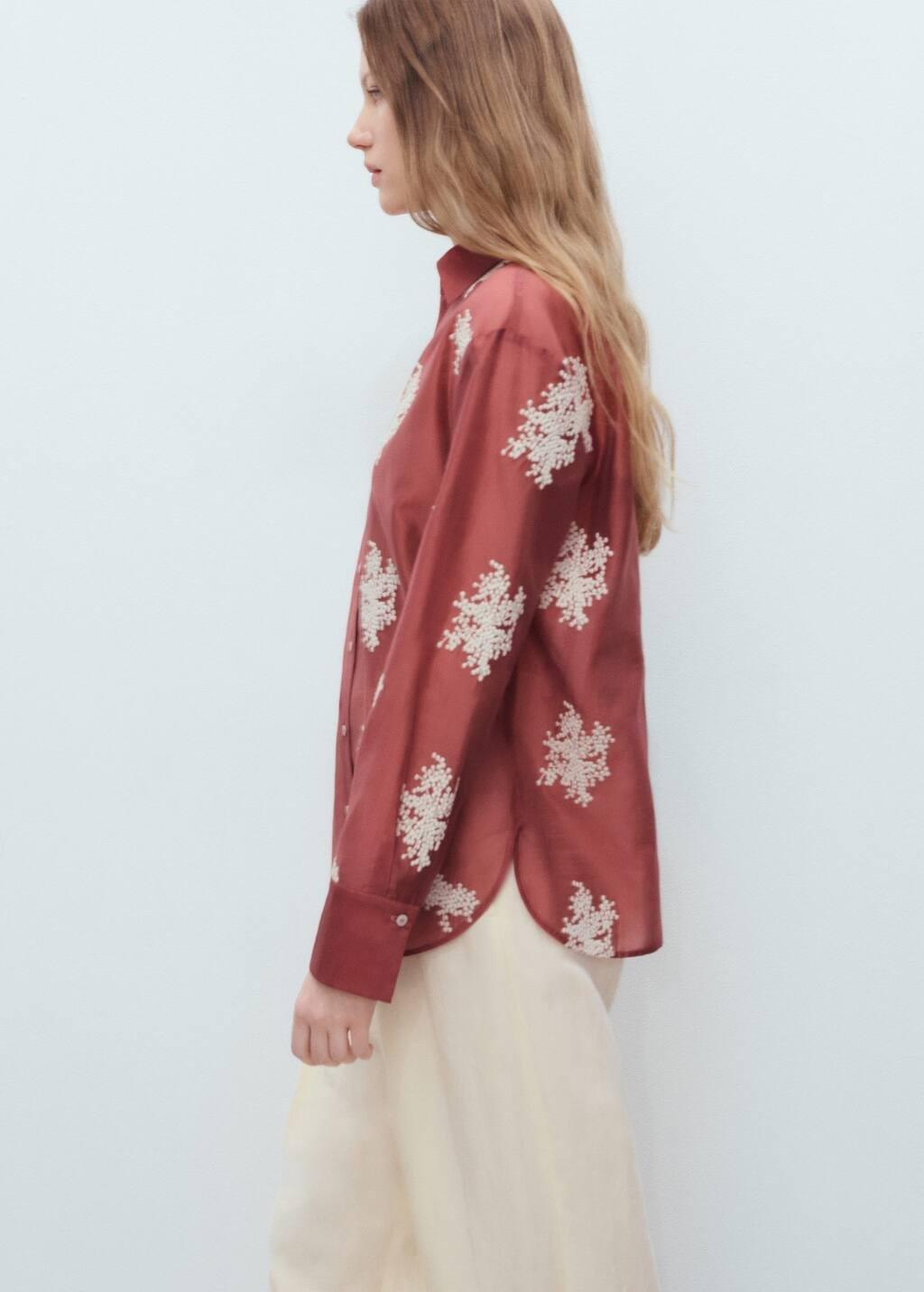 Red Embroidered Lyocell Shirt, , large image number 3