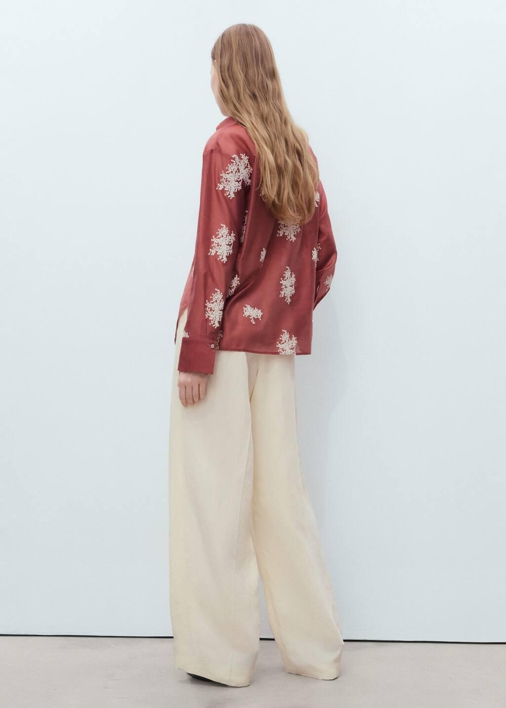Red Embroidered Lyocell Shirt, , large image number 5