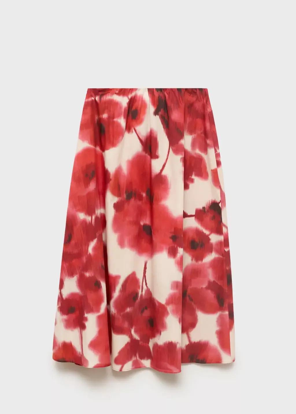 Red Floral Print Flared Skirt, , large image number 3