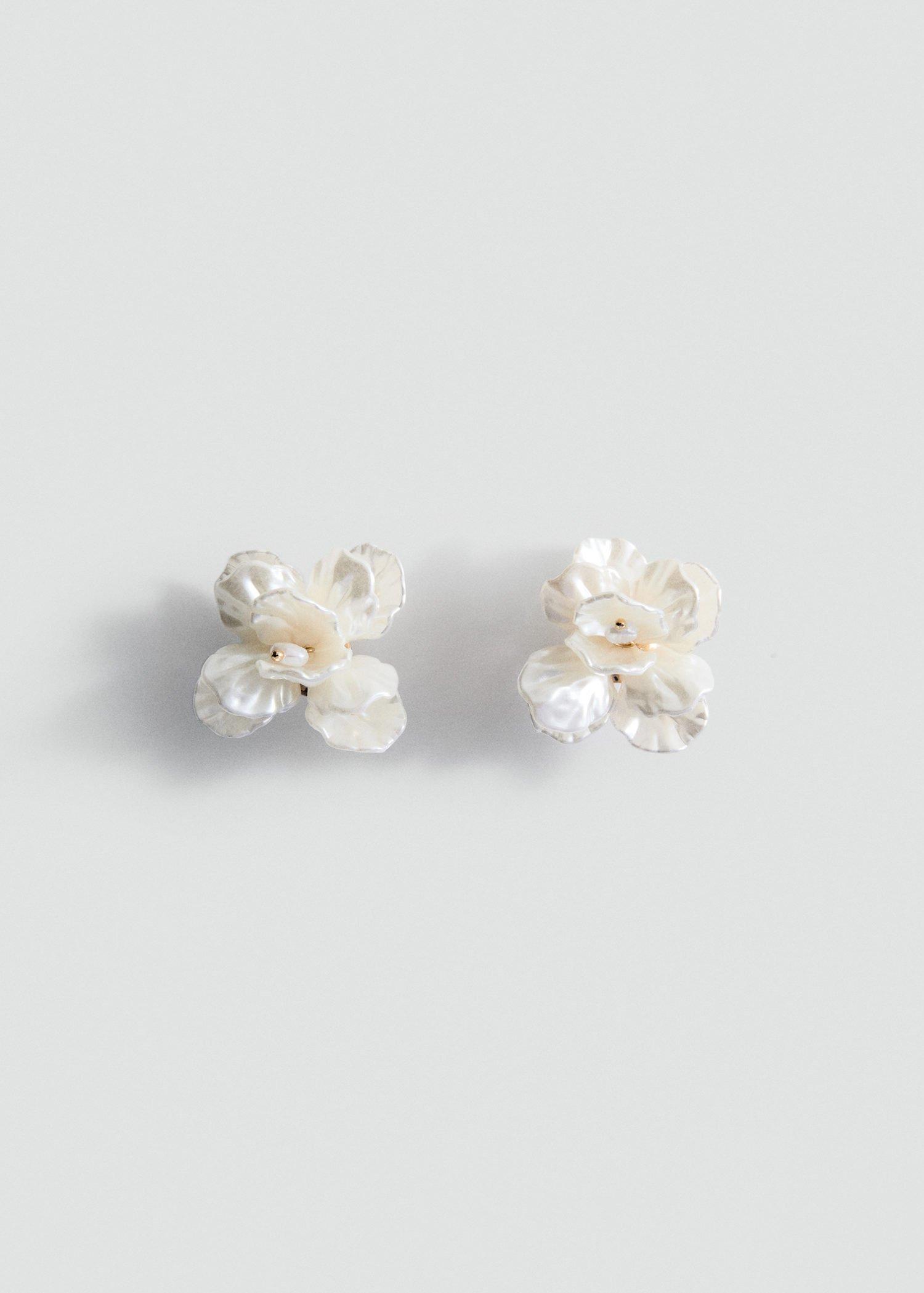 White Floral Earrings, White, large image number 3