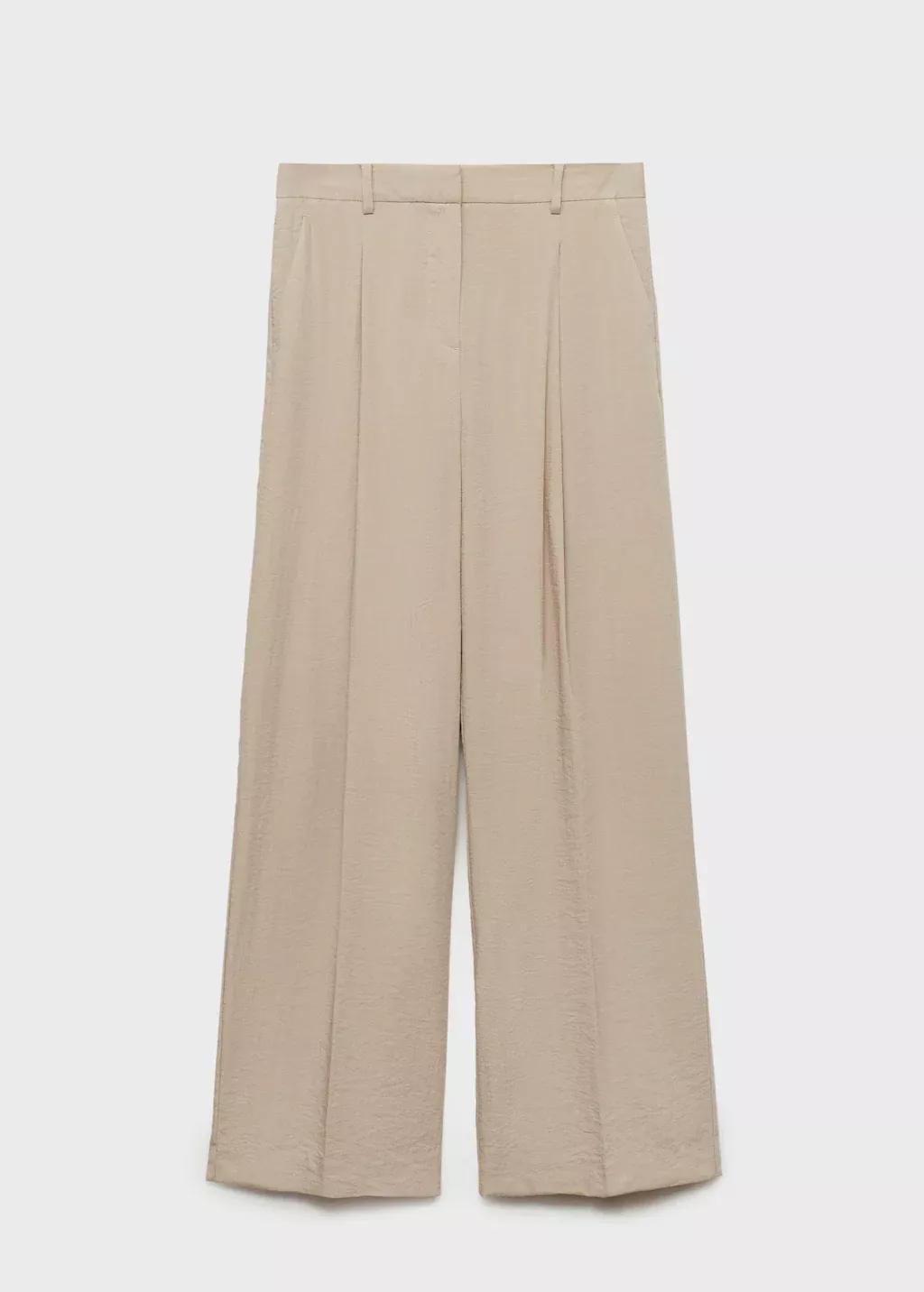 Beige Wide Leg Pleated Trousers, Light Pastel Grey, medium