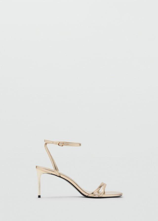 Gold Stiletto Heel Sandal With Straps, Gold, medium
