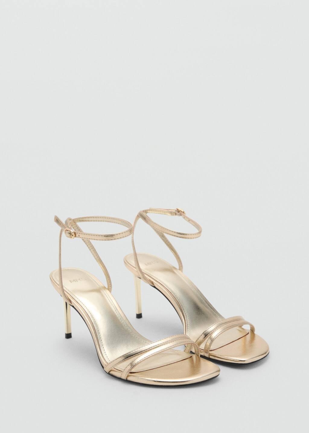 Gold Stiletto Heel Sandal With Straps, Gold, medium