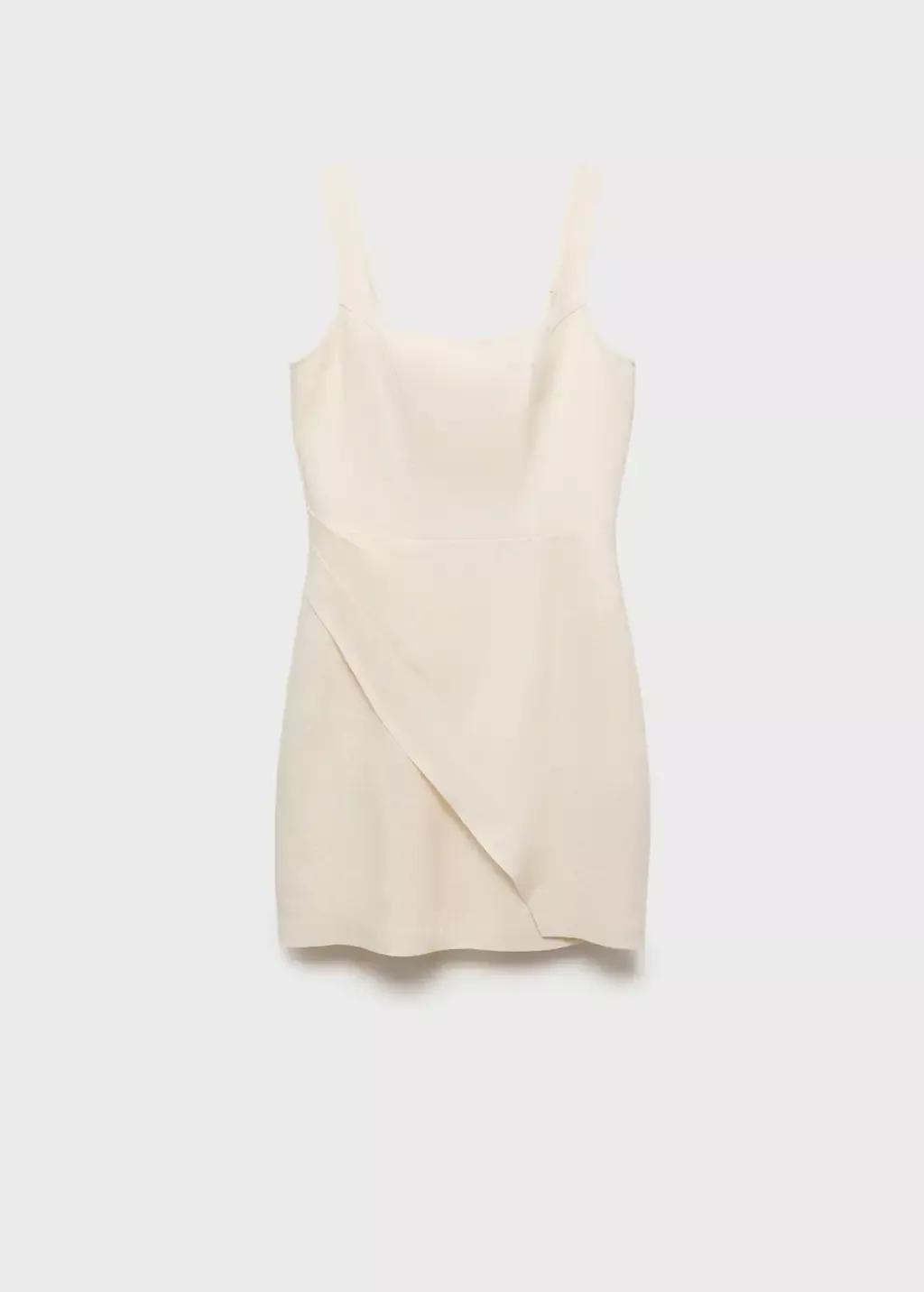 Beige Short Linen Dress, Light Beige, large image number 0