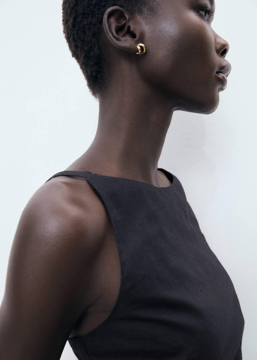 Black Short Draped Linen Dress, Black, medium