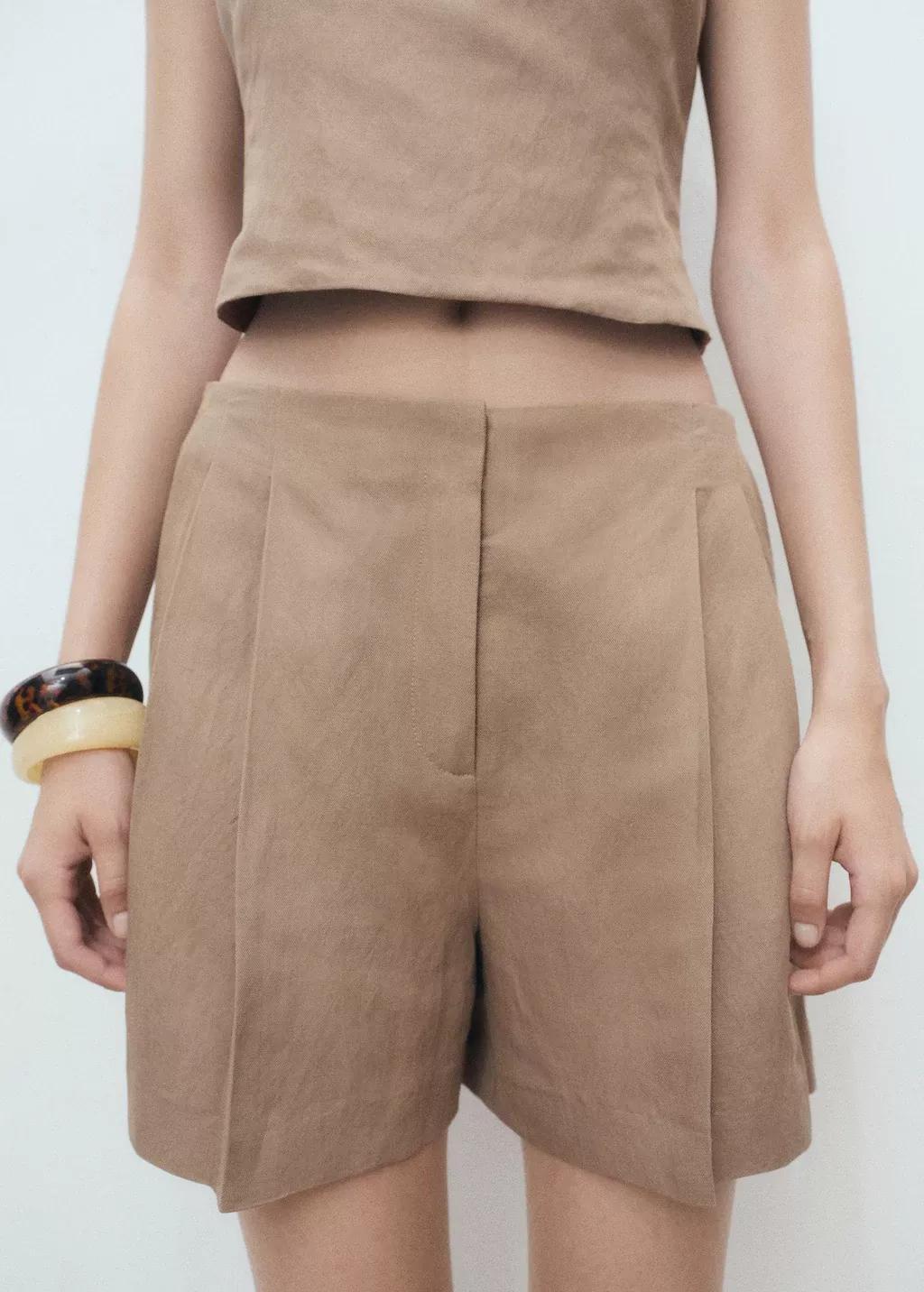 Brown Linen Bermuda Shorts, Brown, medium