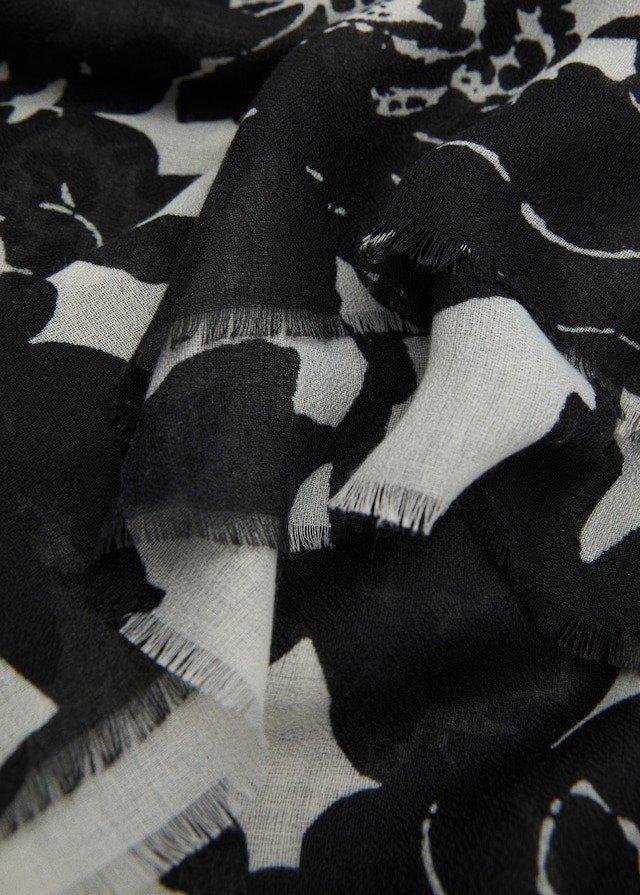 Black Floral Print Scarf, , medium