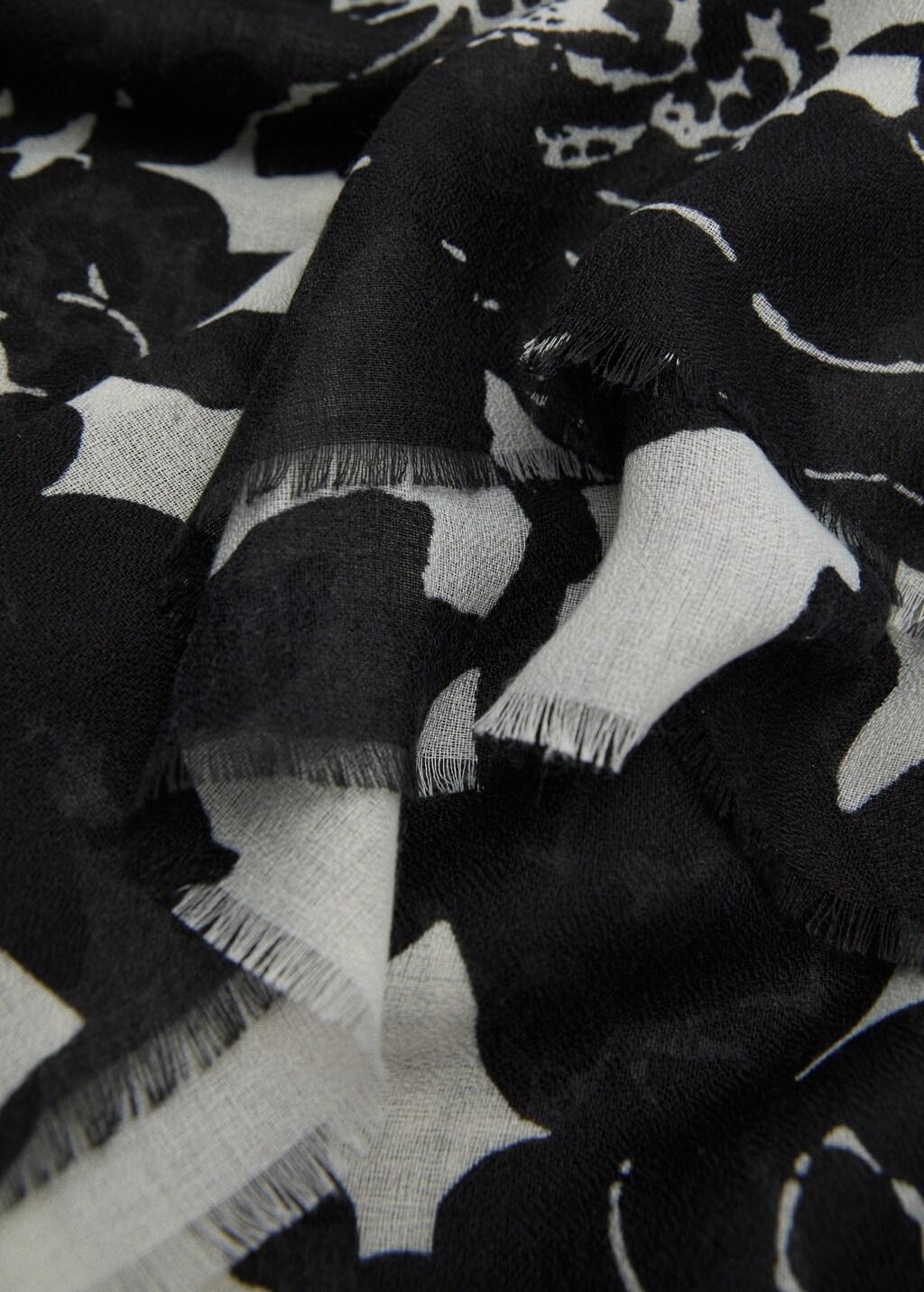 Black Floral Print Scarf, 0201_99, large image number 2