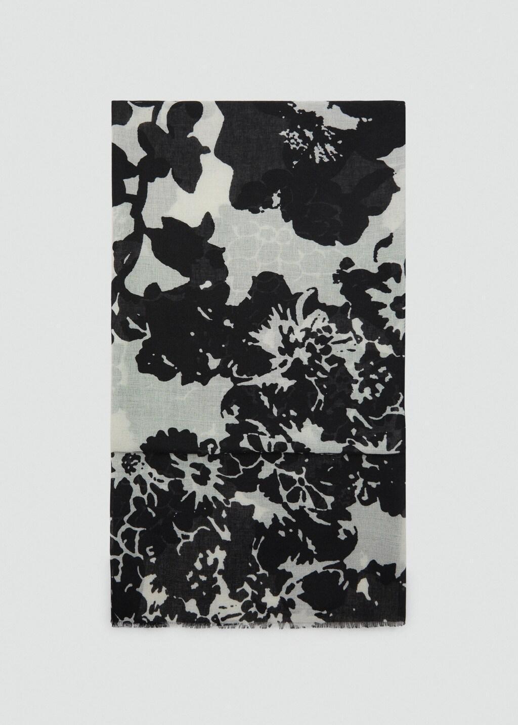 Black Floral Print Scarf, 0201_99, large image number 3