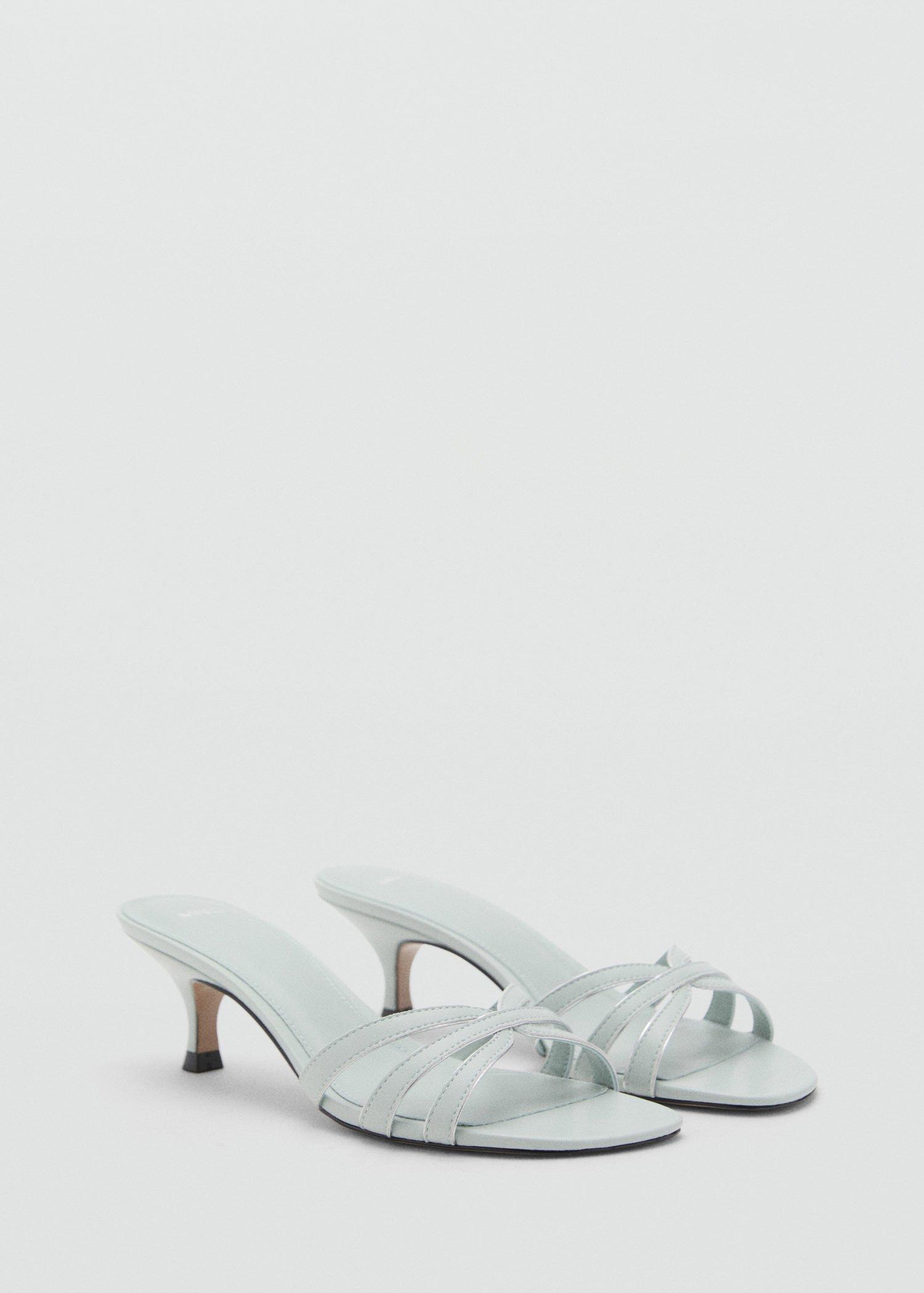 Blue Lt Pastel Kitten Heel Sandals With Straps, Light-Pastel Blue, medium