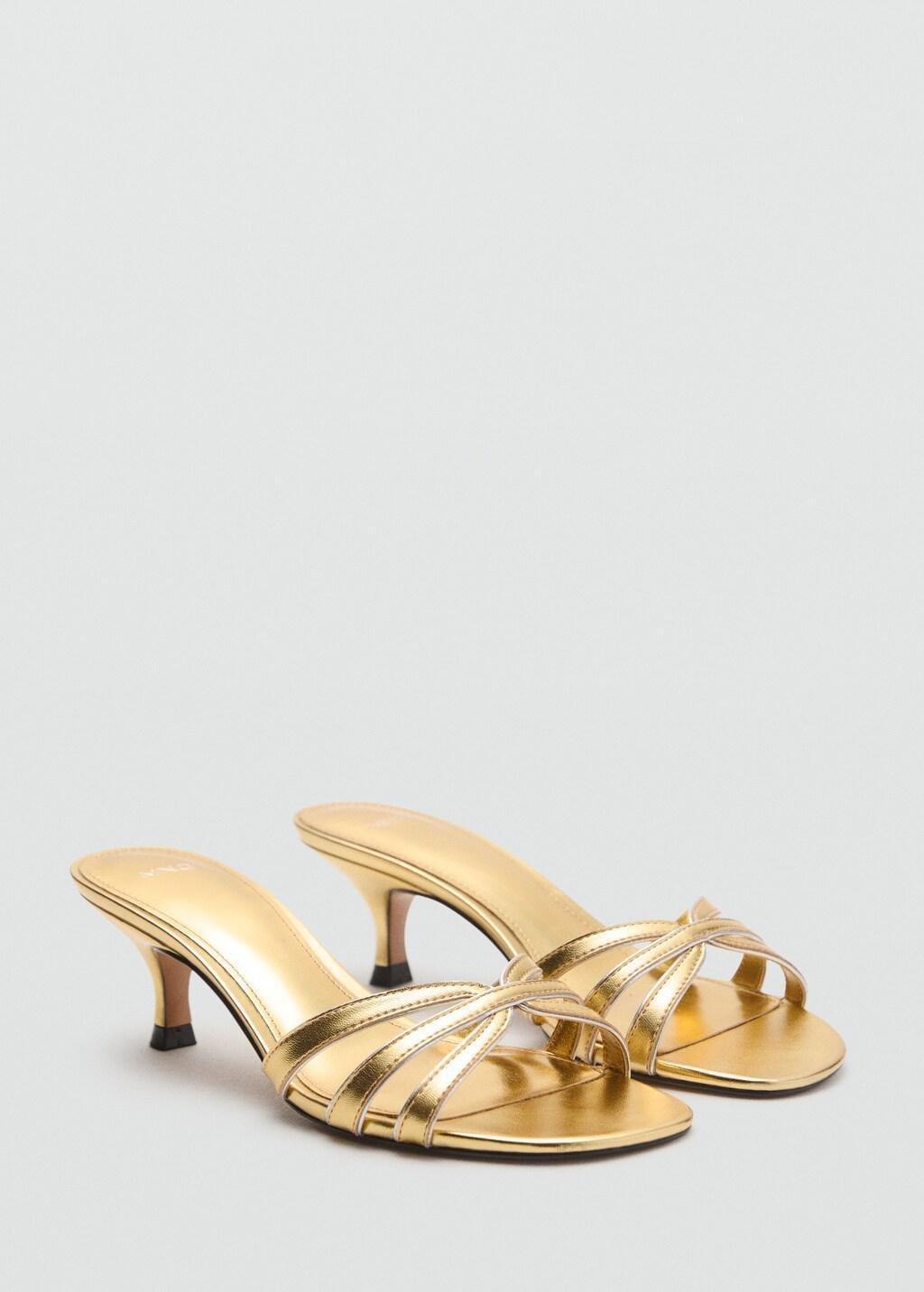 Gold Kitten Heel Sandals With Straps, , large image number 5