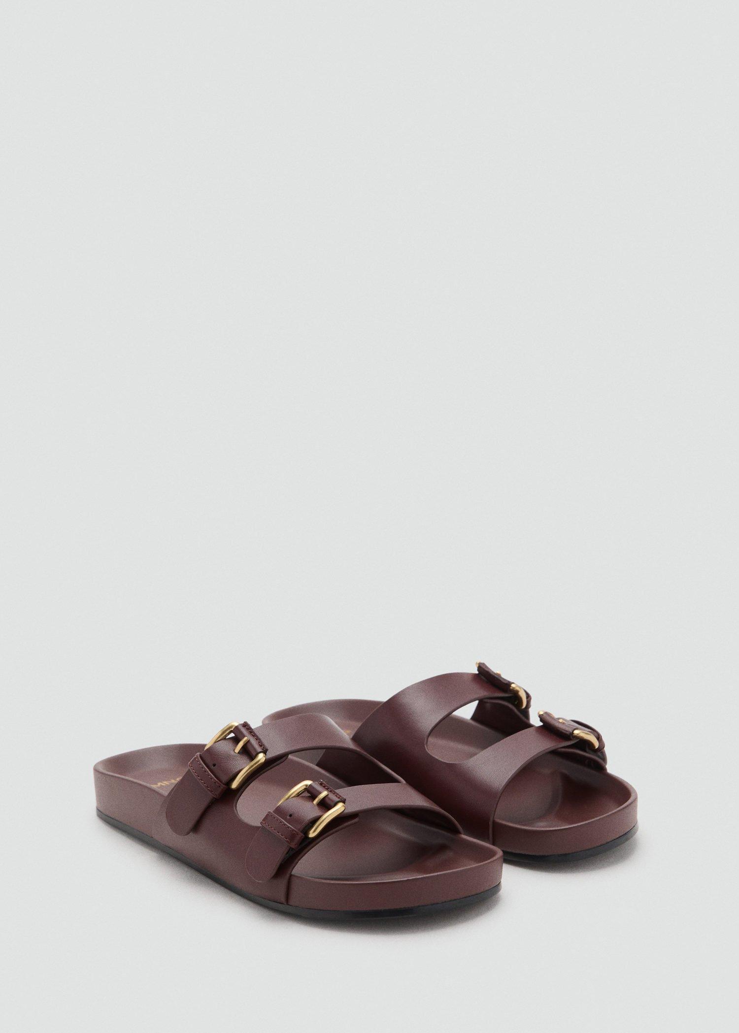 Red Buckle Flat Sandals, , large image number 1