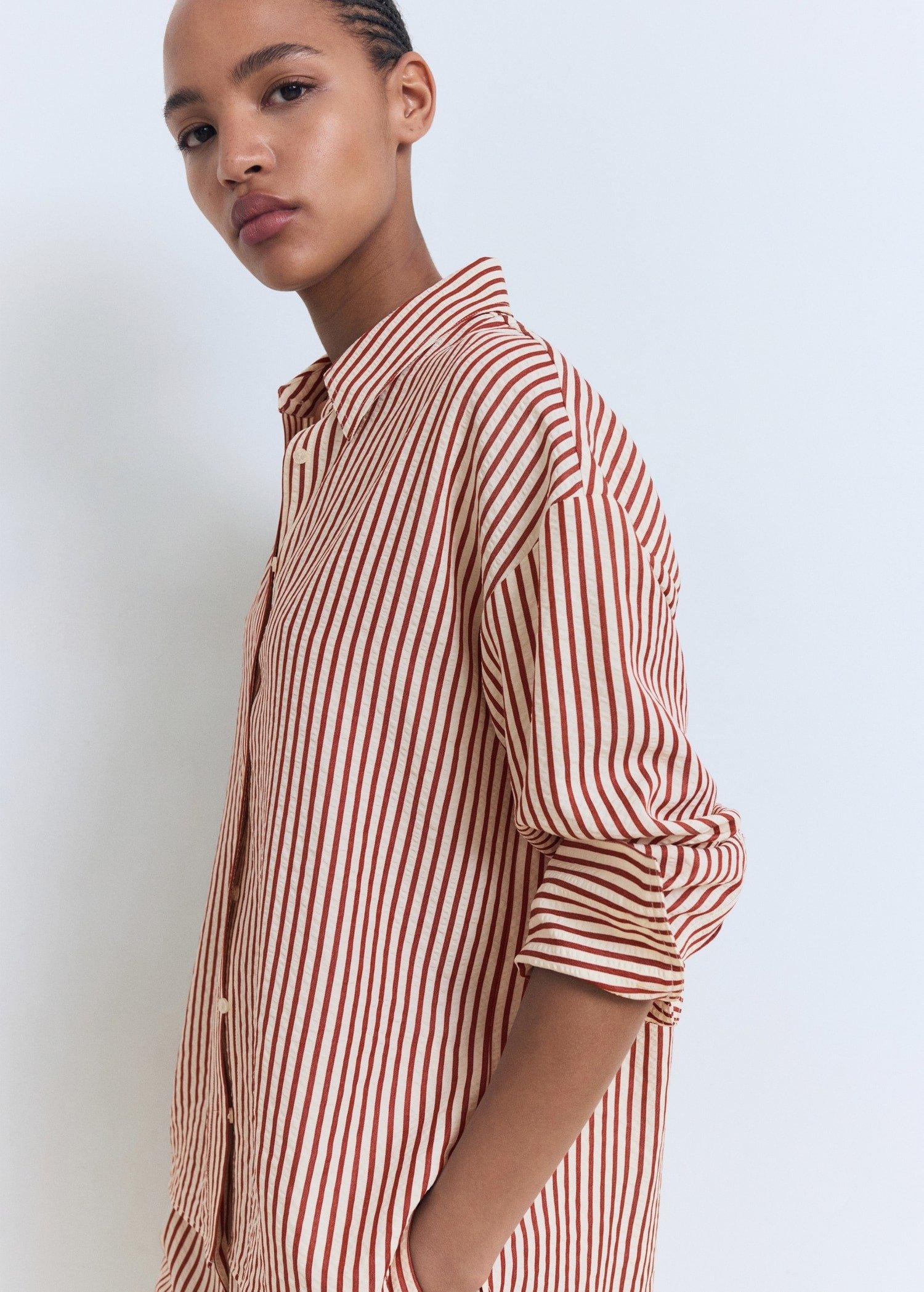Orange Striped Straight Shirt, , large image number 0