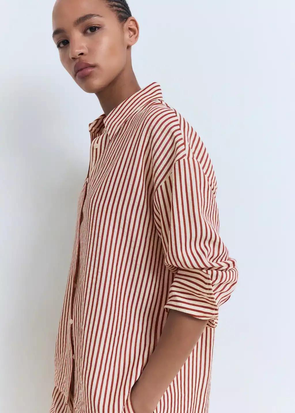 Orange Striped Straight Shirt, , large image number 1