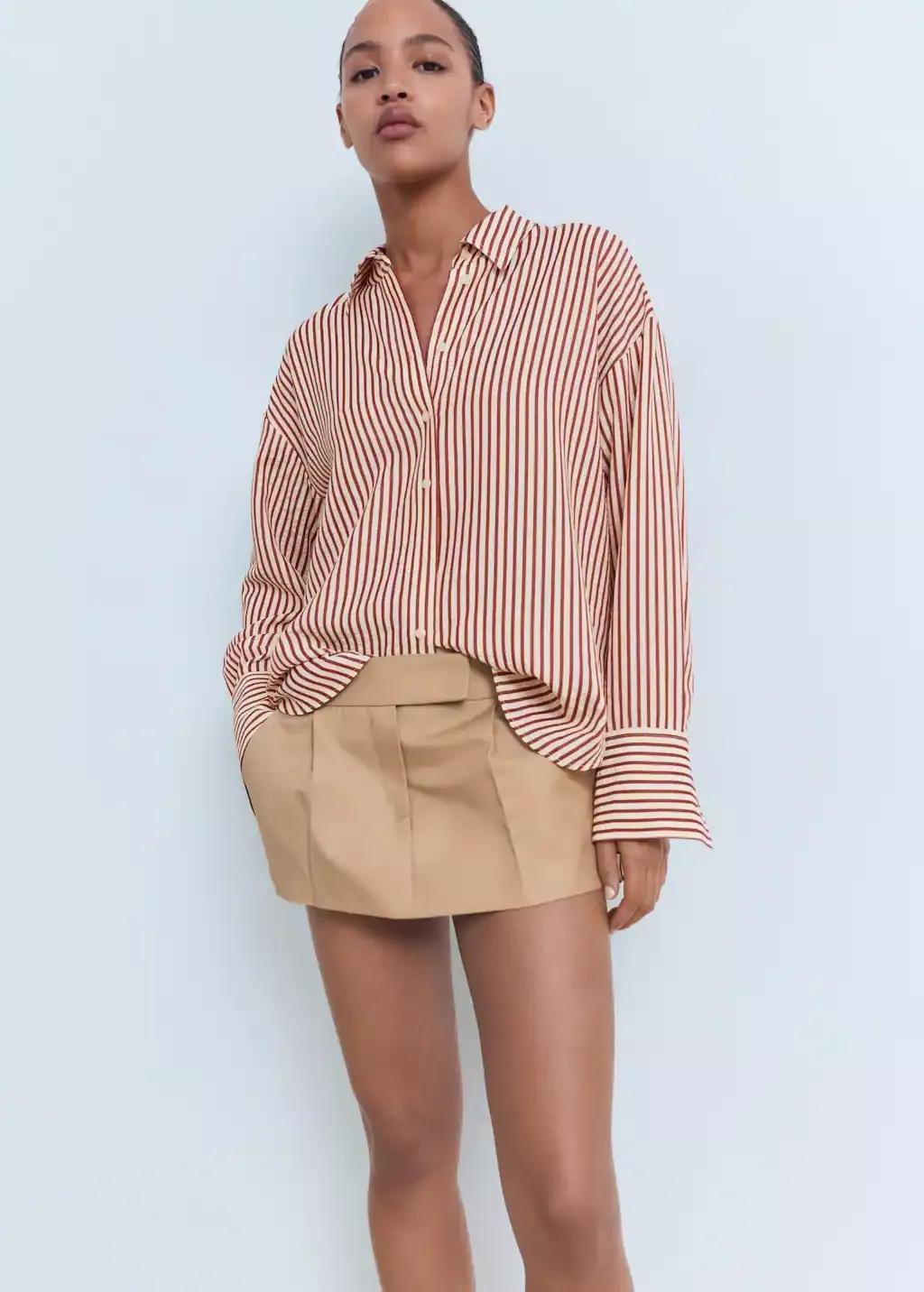 Orange Striped Straight Shirt, , large image number 5