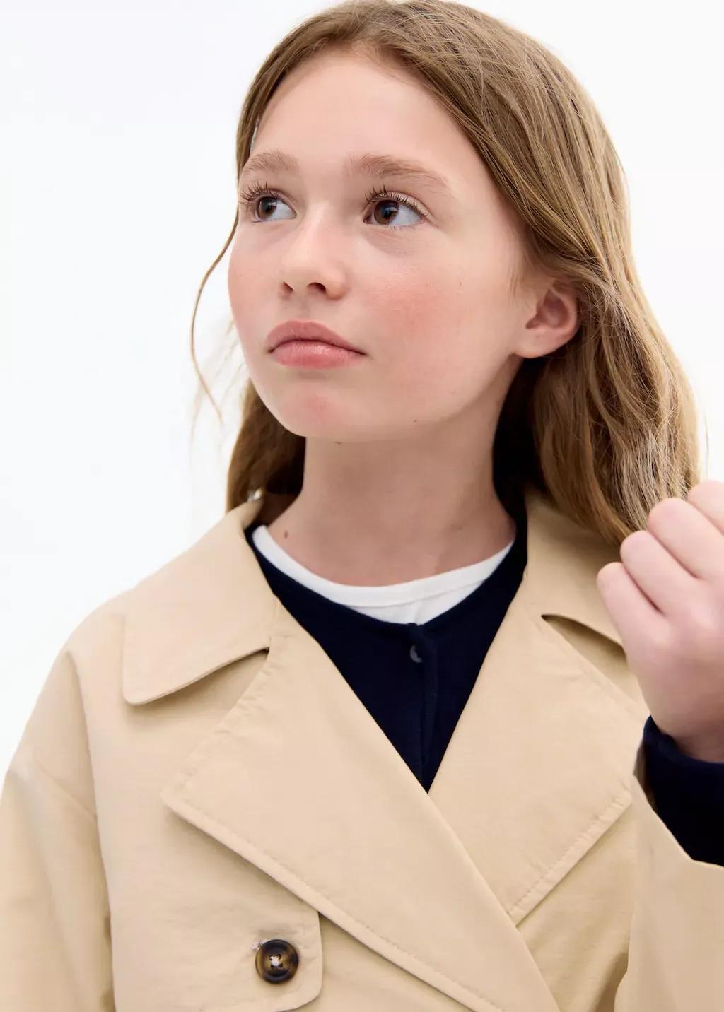 Grey Lt Pastel Double-breasted trench coat, Kids Girl, Light Pastel Grey, large image number 1