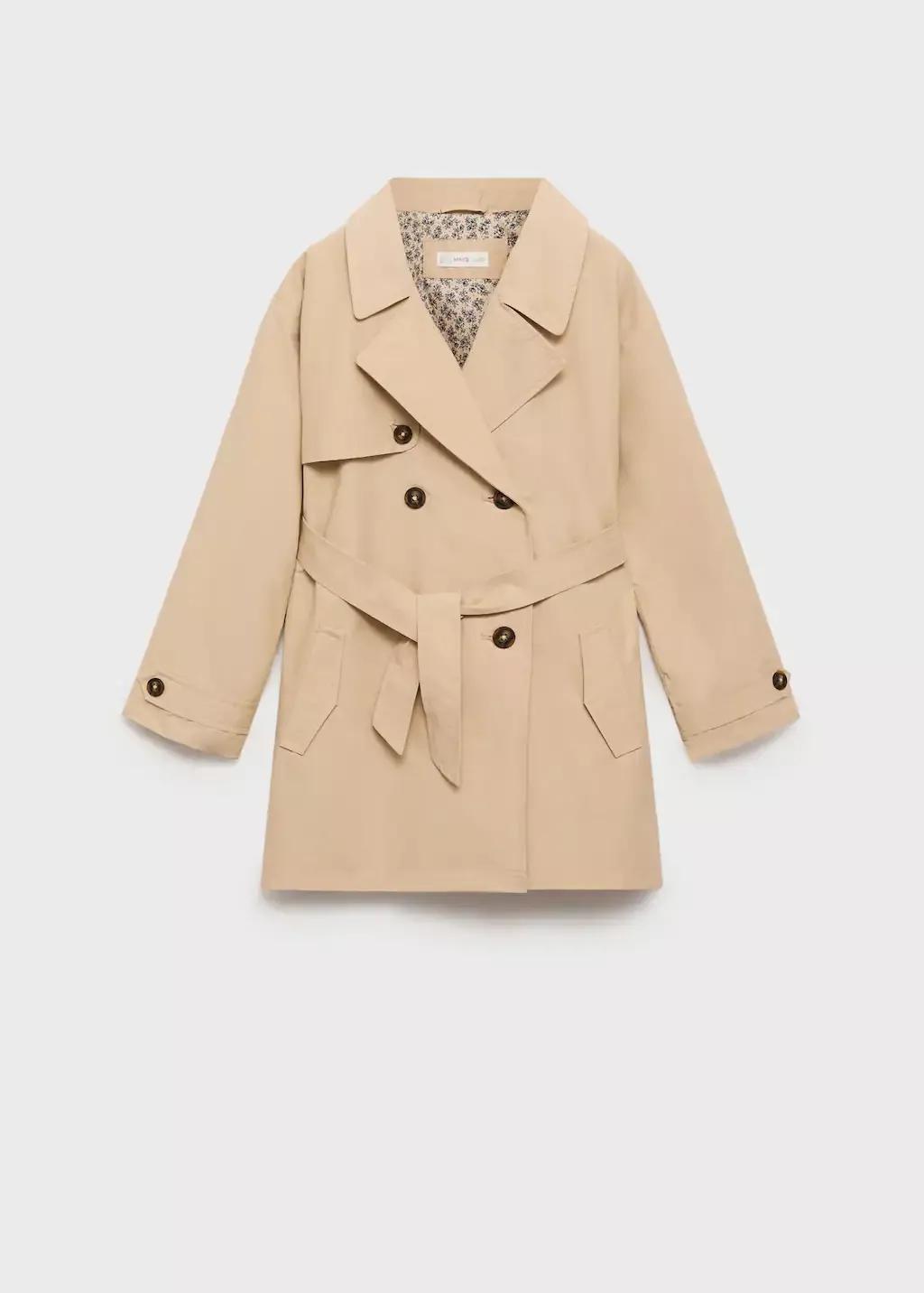 Grey Lt Pastel Double-breasted trench coat, Kids Girl, Light Pastel Grey, large image number 3