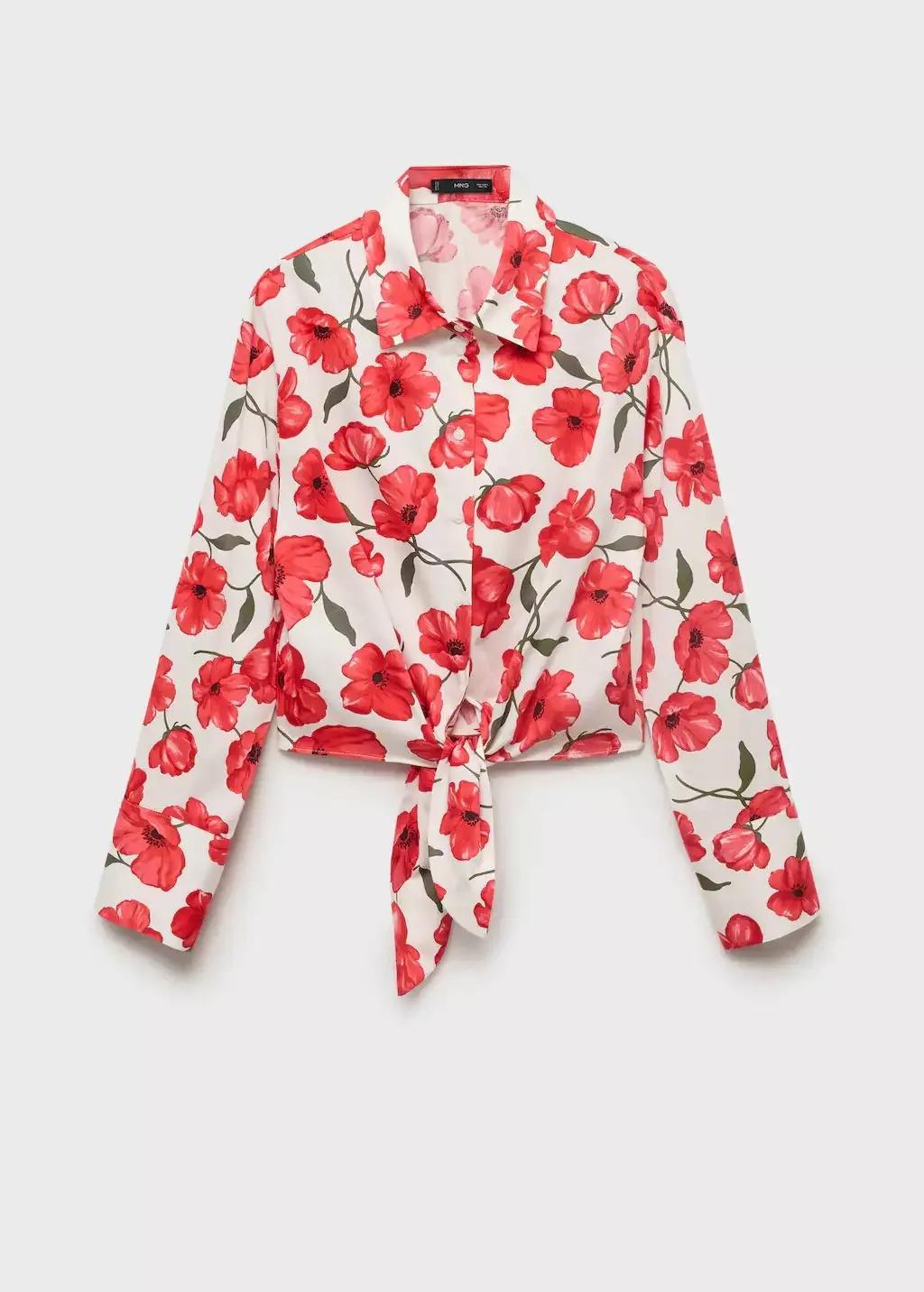 White Floral-Print Poplin Shirt, , large image number 0