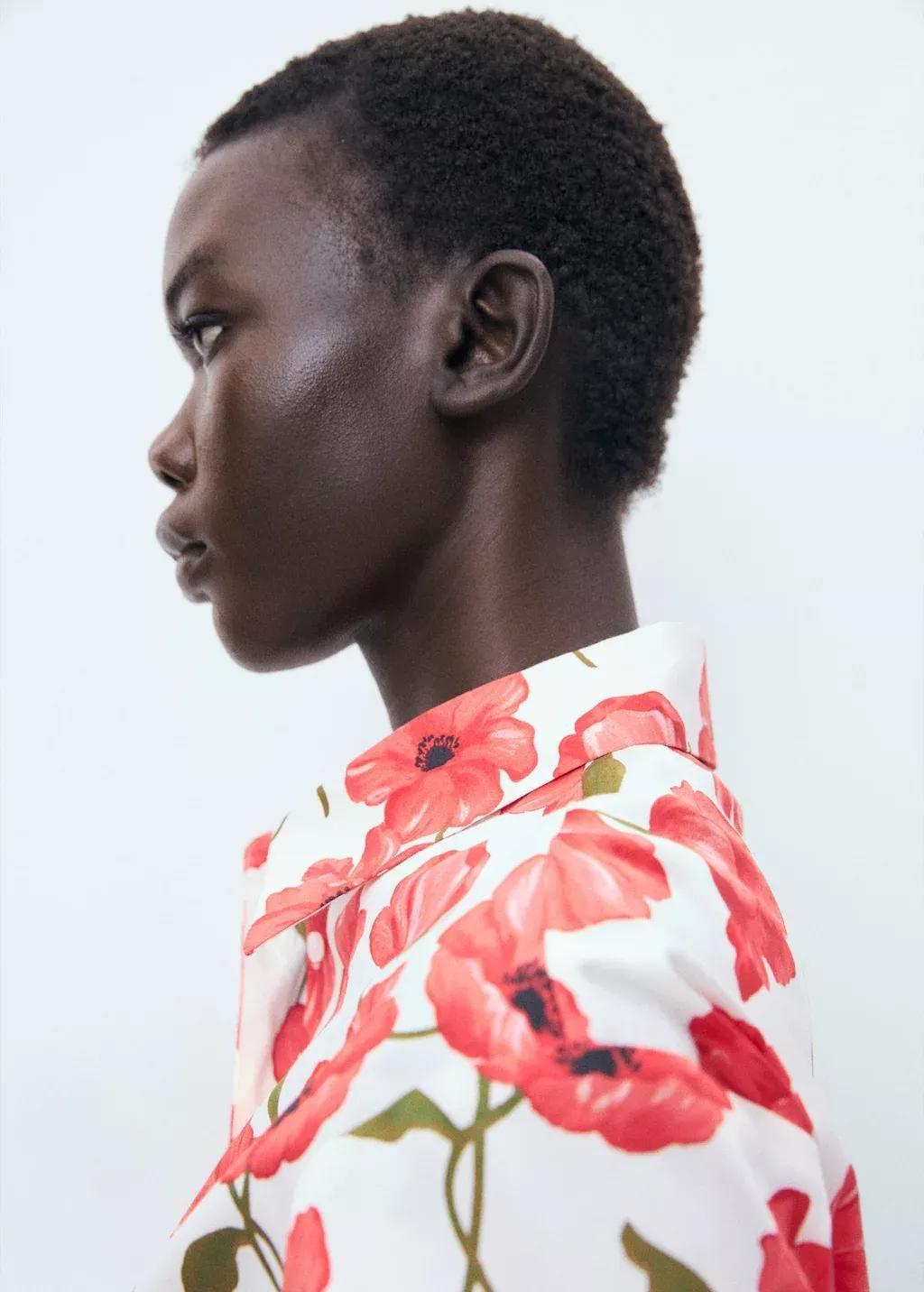 White Floral-Print Poplin Shirt, Natural White, large image number 2
