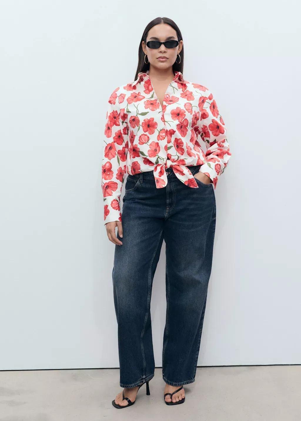 White Floral-Print Poplin Shirt, Natural White, large image number 3
