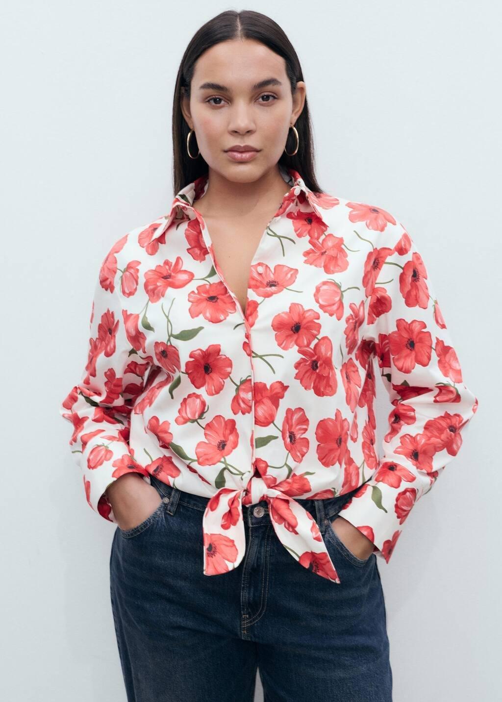 White Floral-Print Poplin Shirt, Natural White, large image number 6
