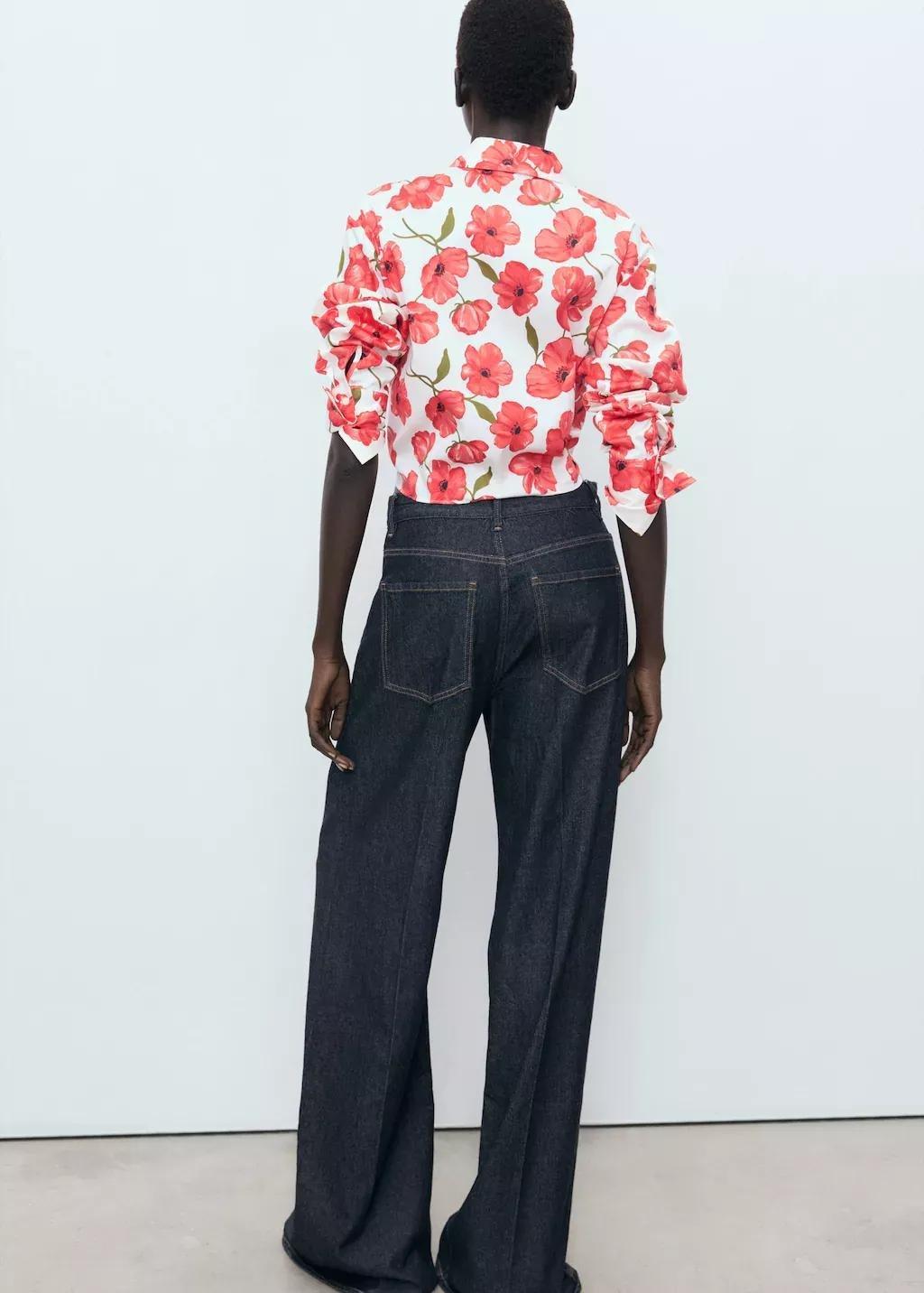 White Floral-Print Poplin Shirt, Natural White, large image number 8
