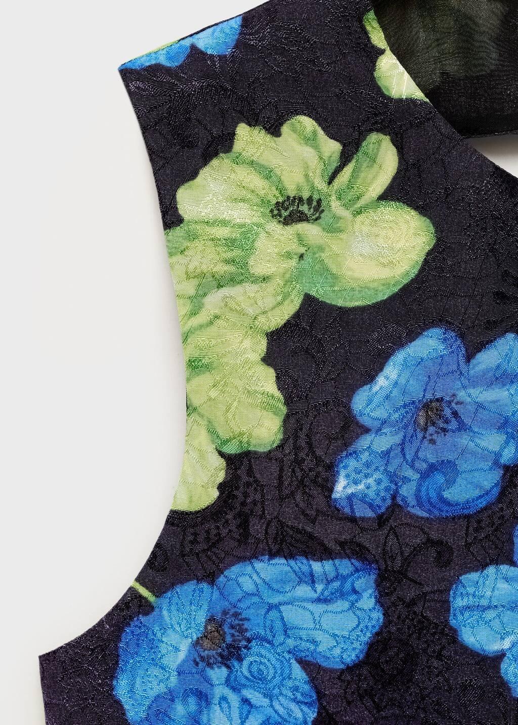 Black Floral-Print Open-Back Cropped Blouse, Black, large image number 4