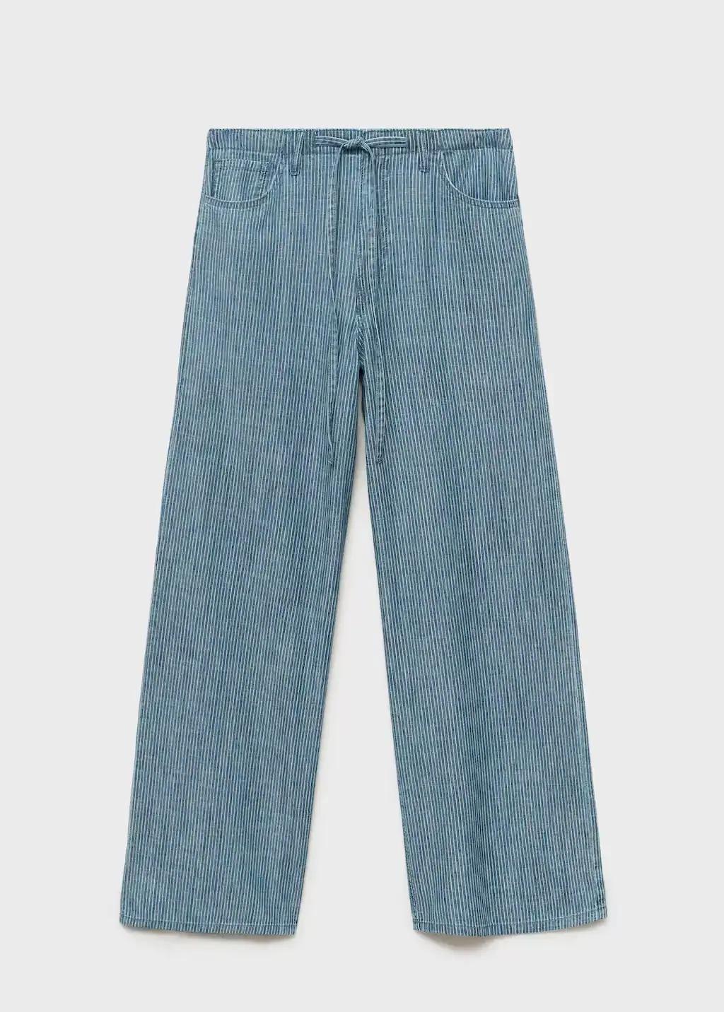 Blue Wide Leg Denim Trousers With Belt, Medium Blue, medium