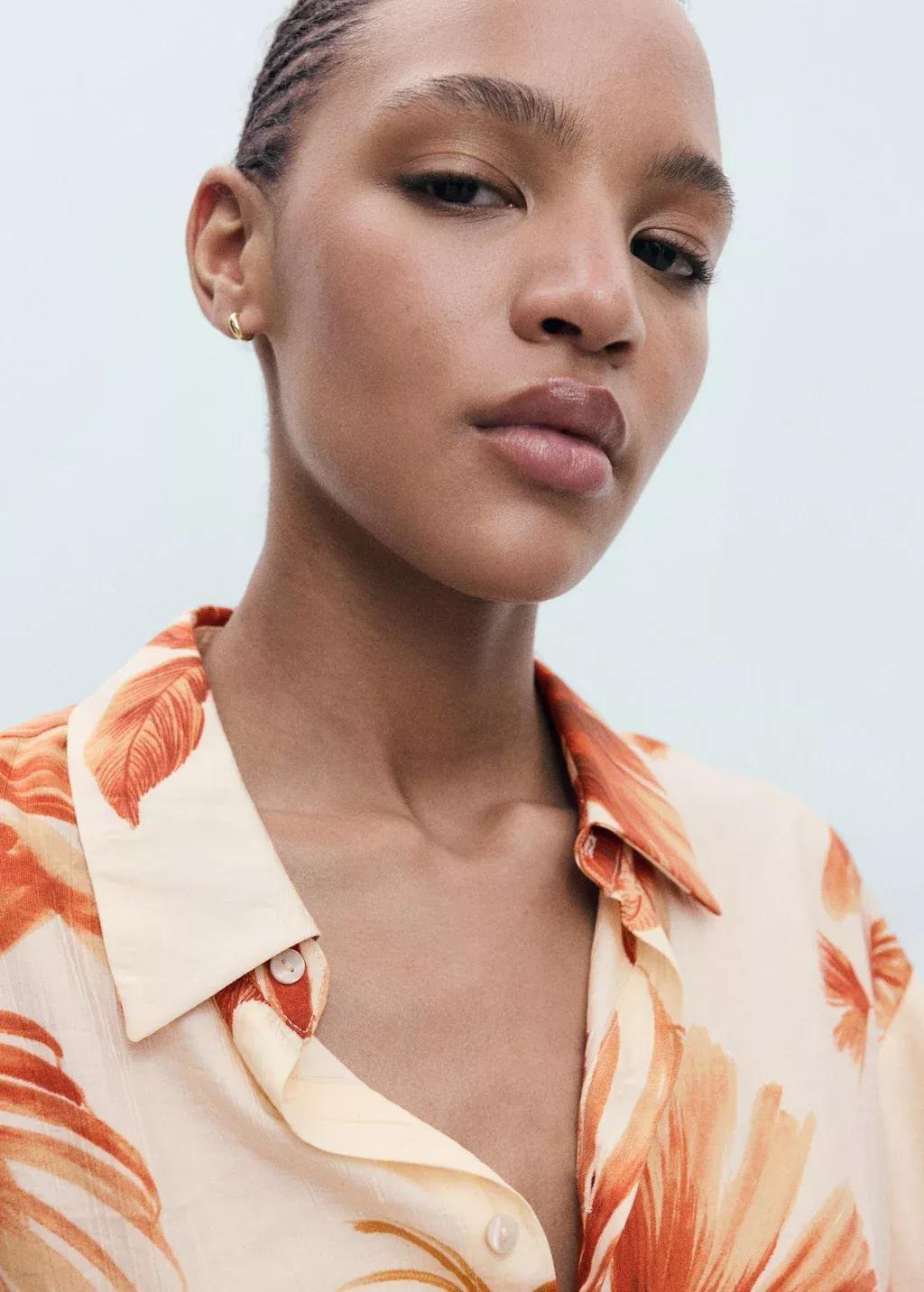 White Palm-Tree Shirt With Three-Quarter Sleeves, Natural White, large image number 2