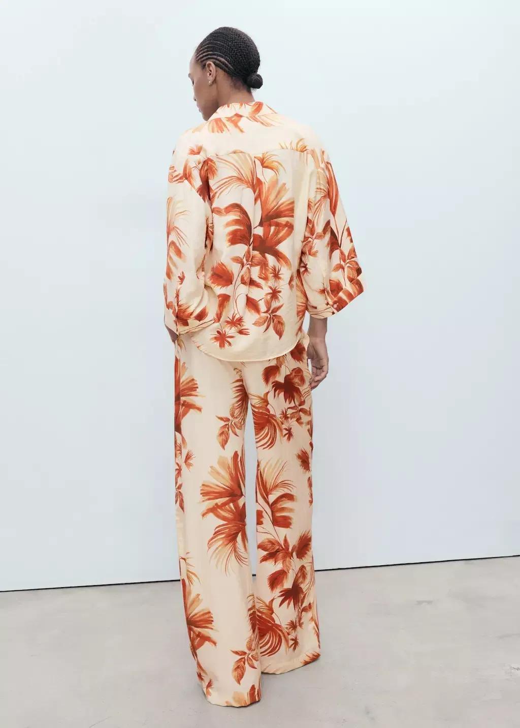 White Palm-Tree Shirt With Three-Quarter Sleeves, Natural White, large image number 4