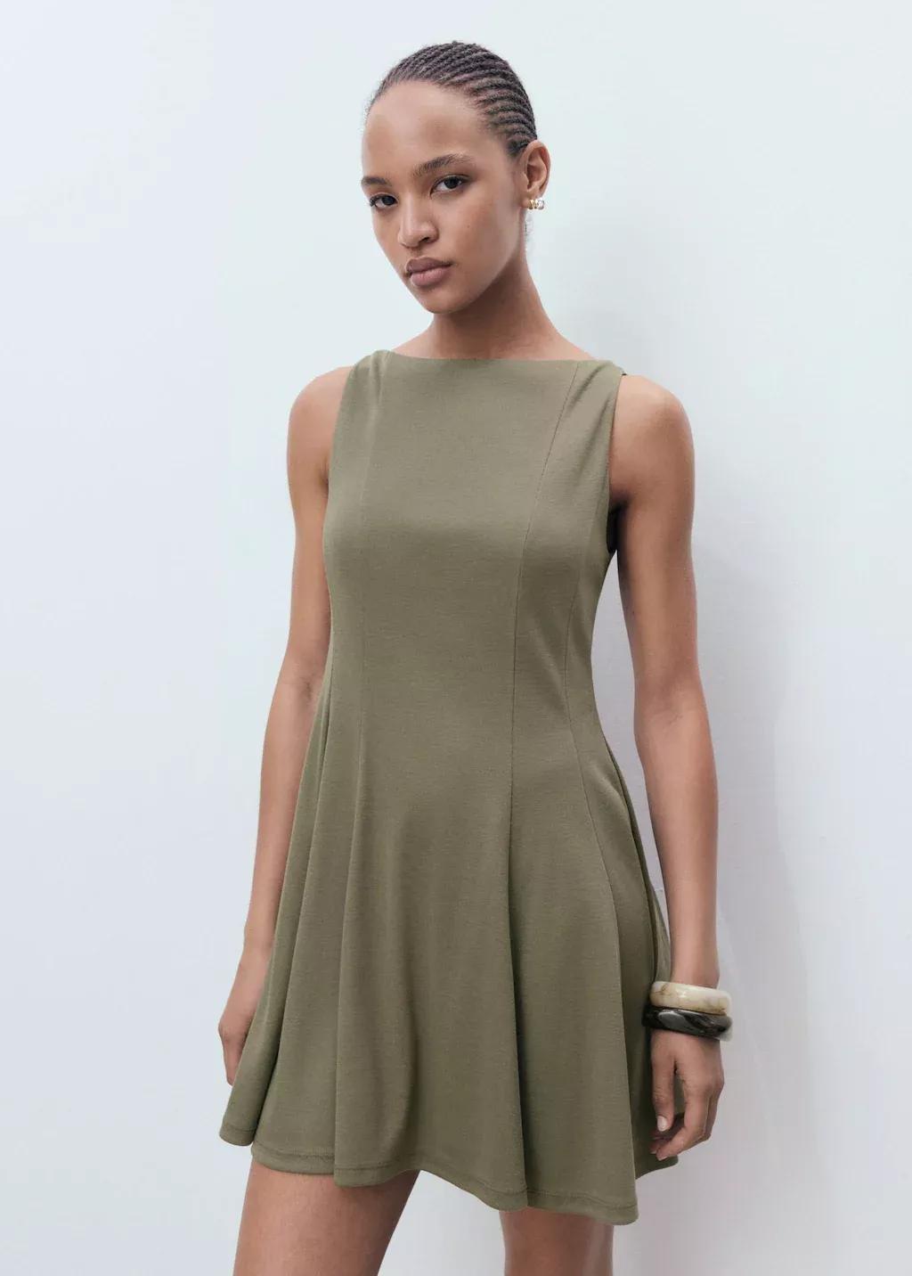 BEIGE - KHAKI Pleated A-line dress, Beige - Khaki, large image number 1