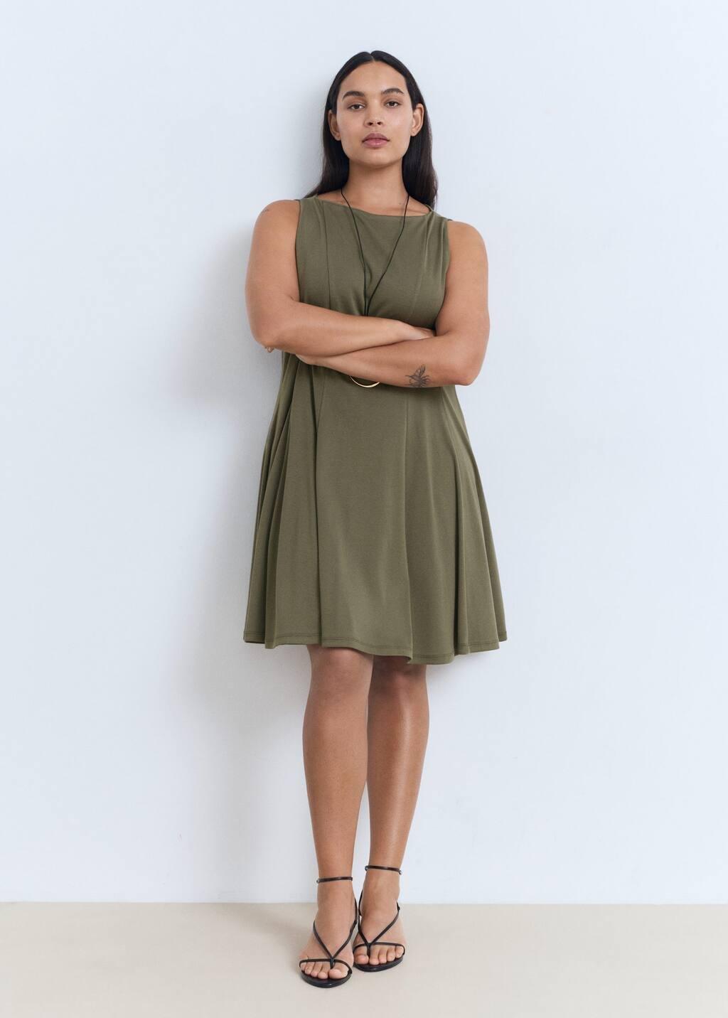 BEIGE - KHAKI Pleated A-line dress, Beige - Khaki, large image number 5