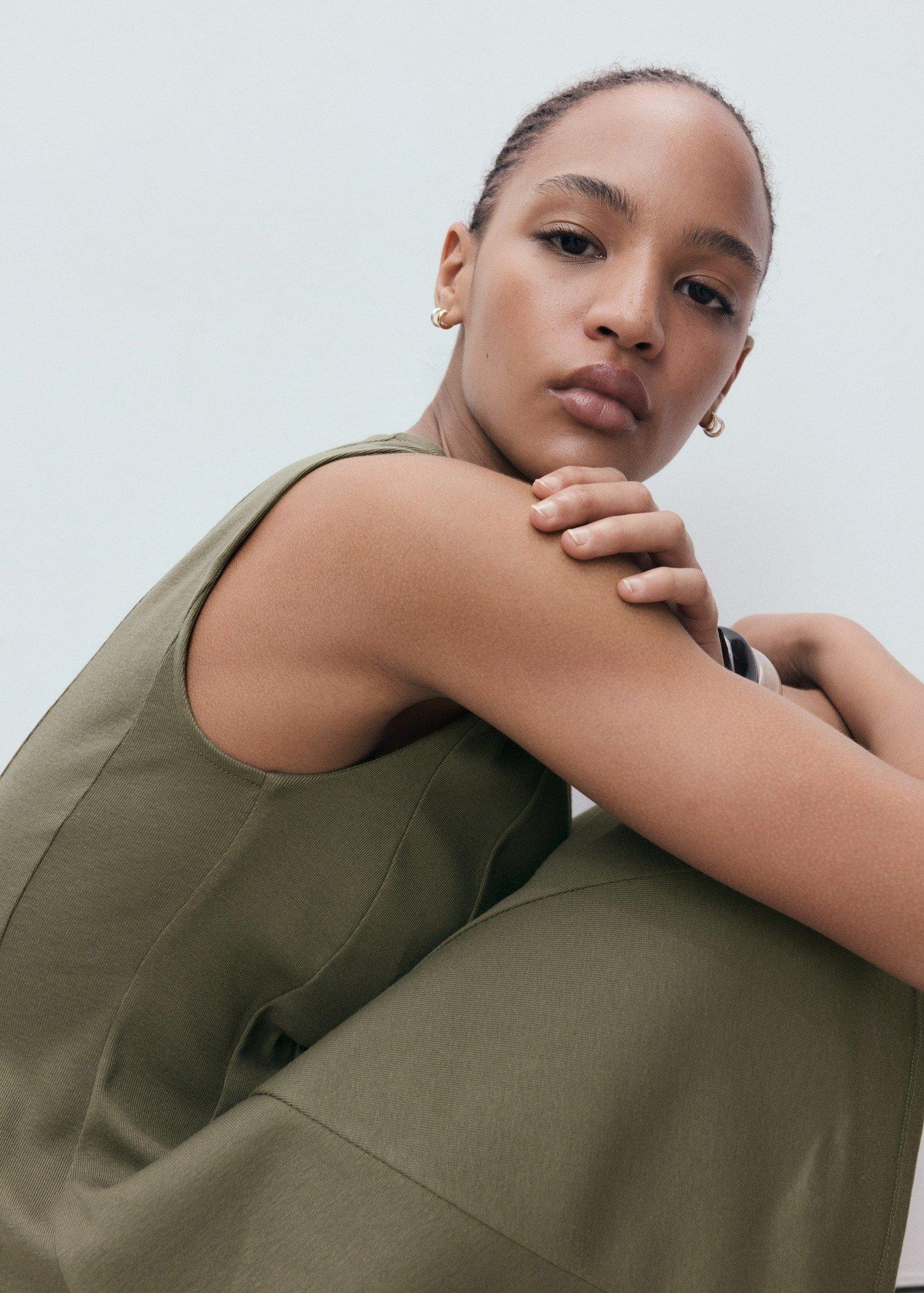 BEIGE - KHAKI Pleated A-line dress, Beige - Khaki, large image number 6