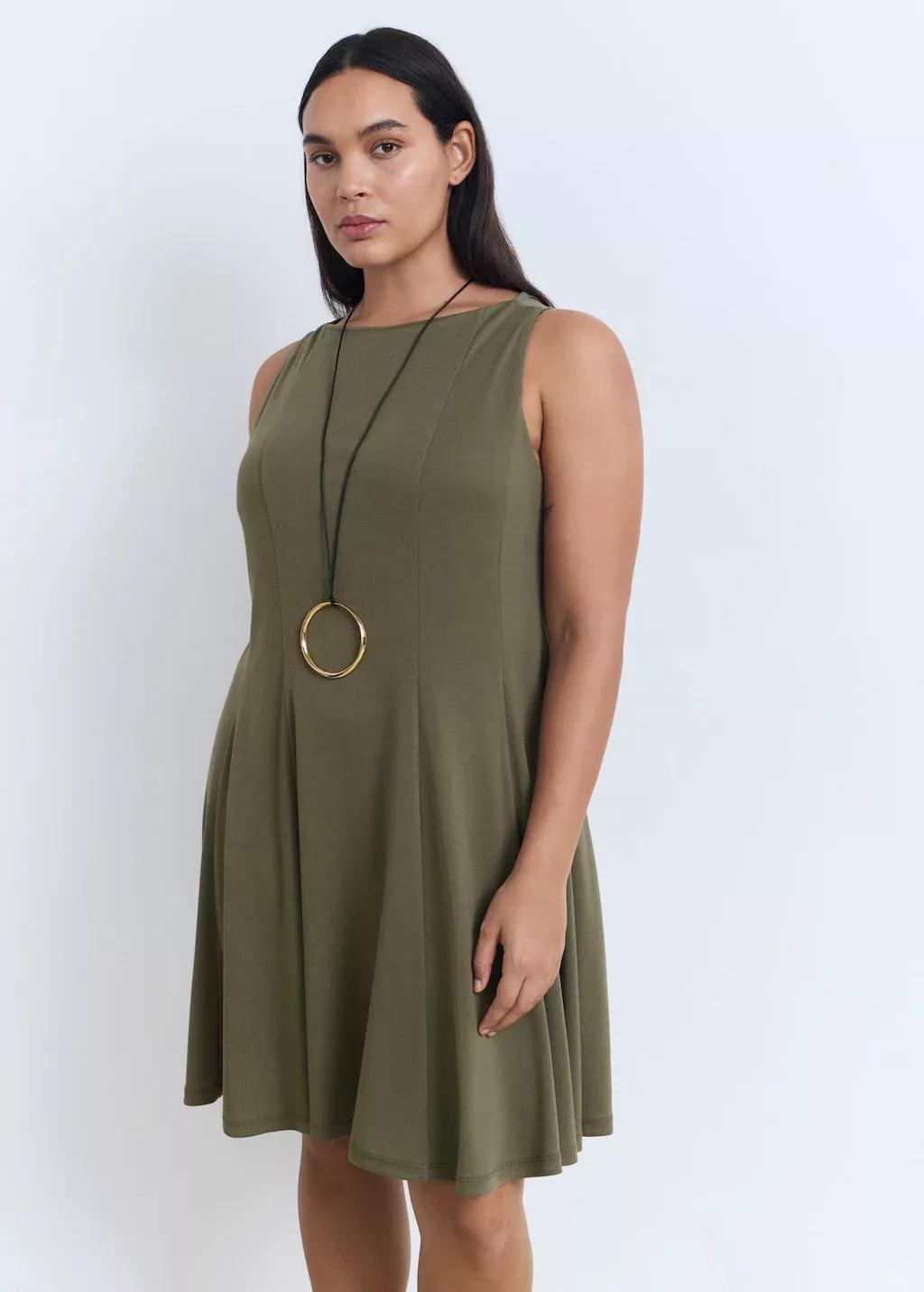 BEIGE - KHAKI Pleated A-line dress, Beige - Khaki, large image number 10