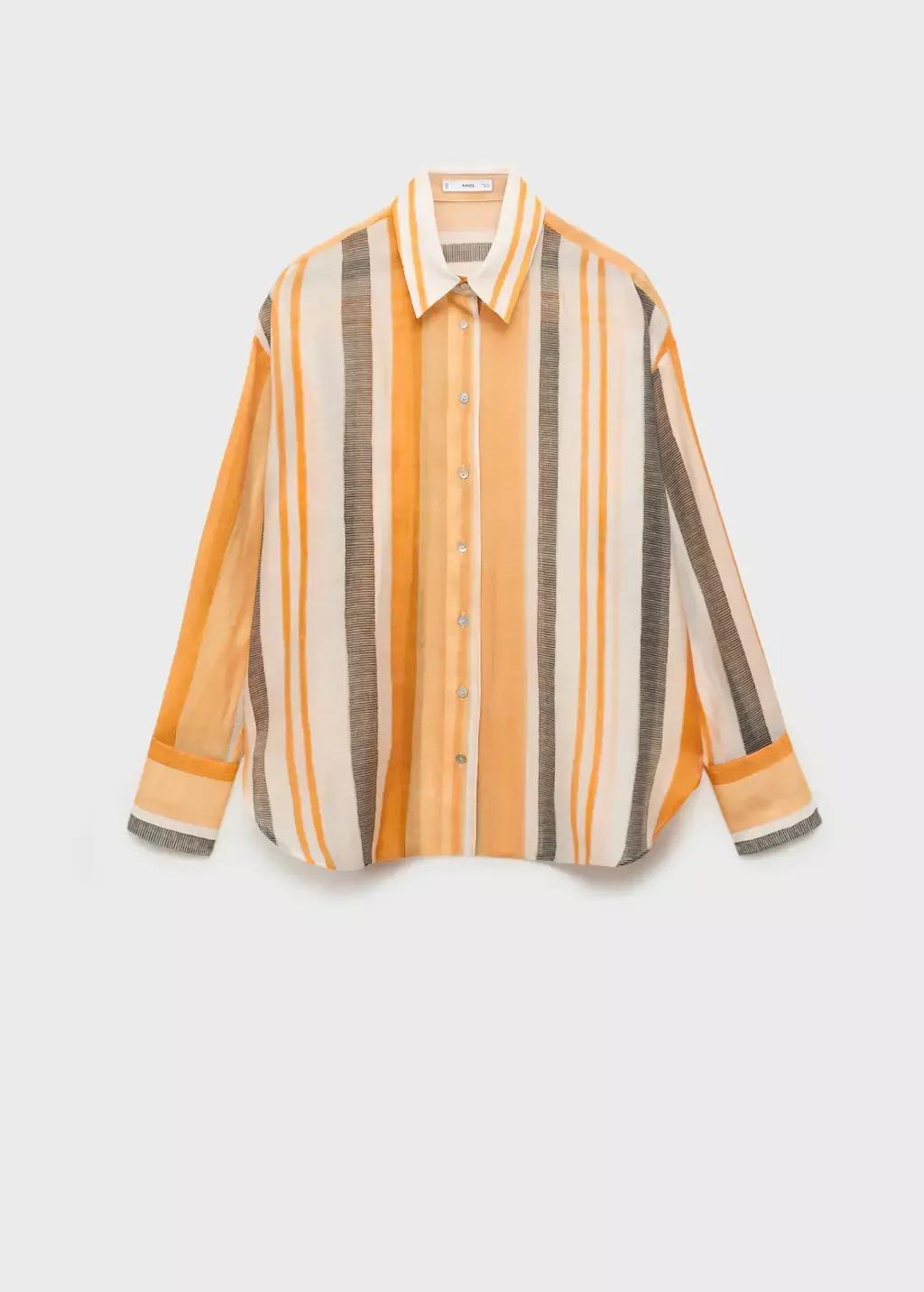 Orange Lyocell Striped Shirt, , large image number 0