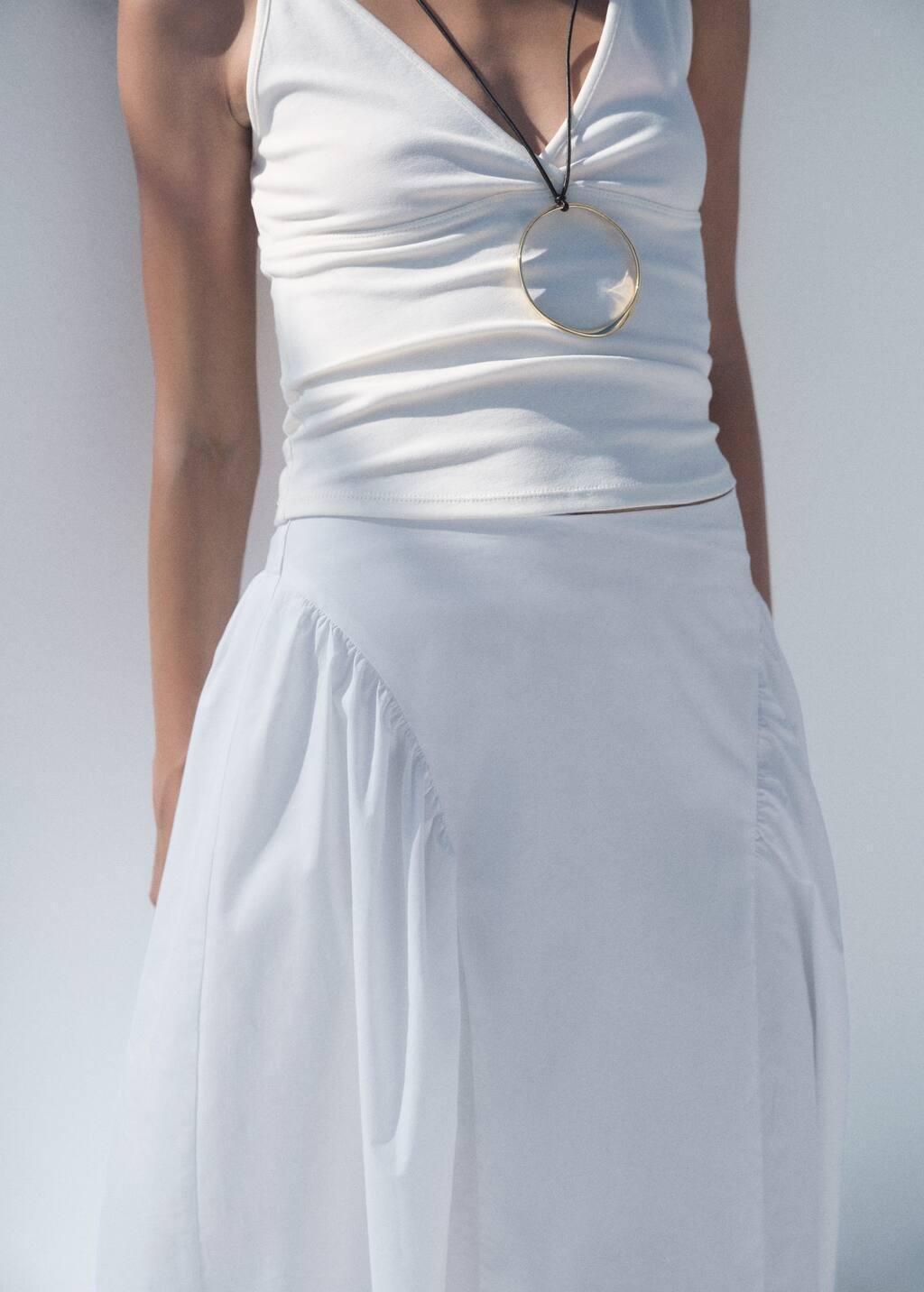WHITE Midi cotton skirt with pleats, White, large image number 3